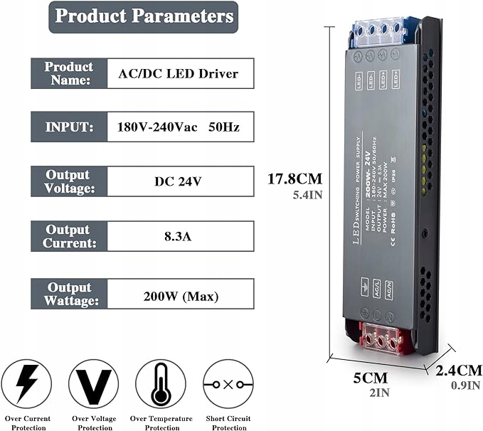 Zasilacz do LED BRIMETI 24V 200W 8.33A EAN (GTIN) 3666705129865