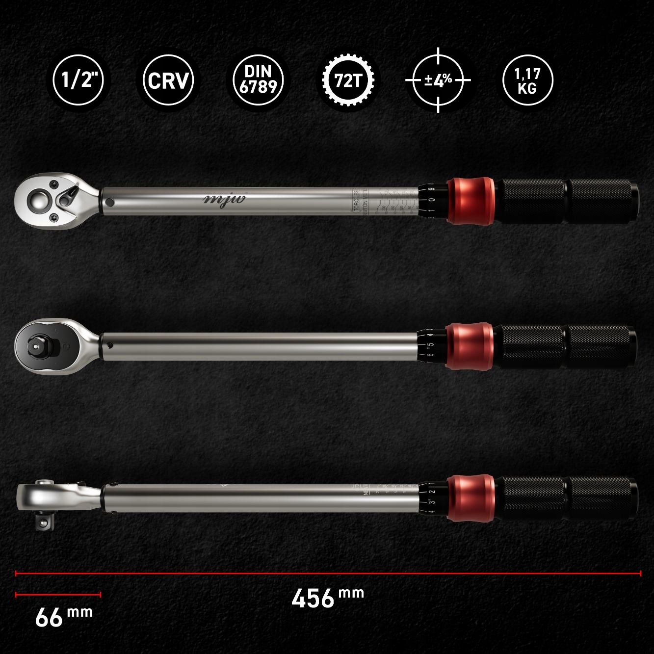 Klucz dynamometryczny 1/2" 72T 40-220 Nm Marka MJW