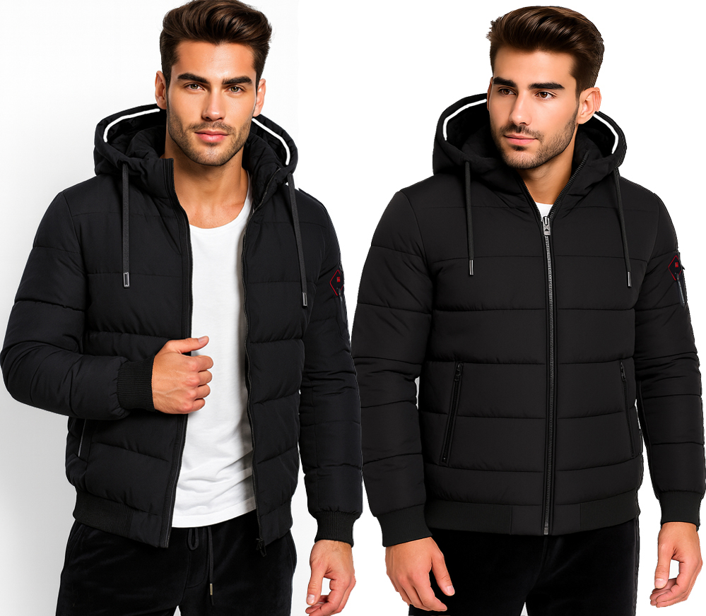 KURTKA MĘSKA Z KAPTUREM PUCHOWA OCIEPLANA ZIMOWA PIKOWANA CZARNA 3XL Rozmiar 3XL