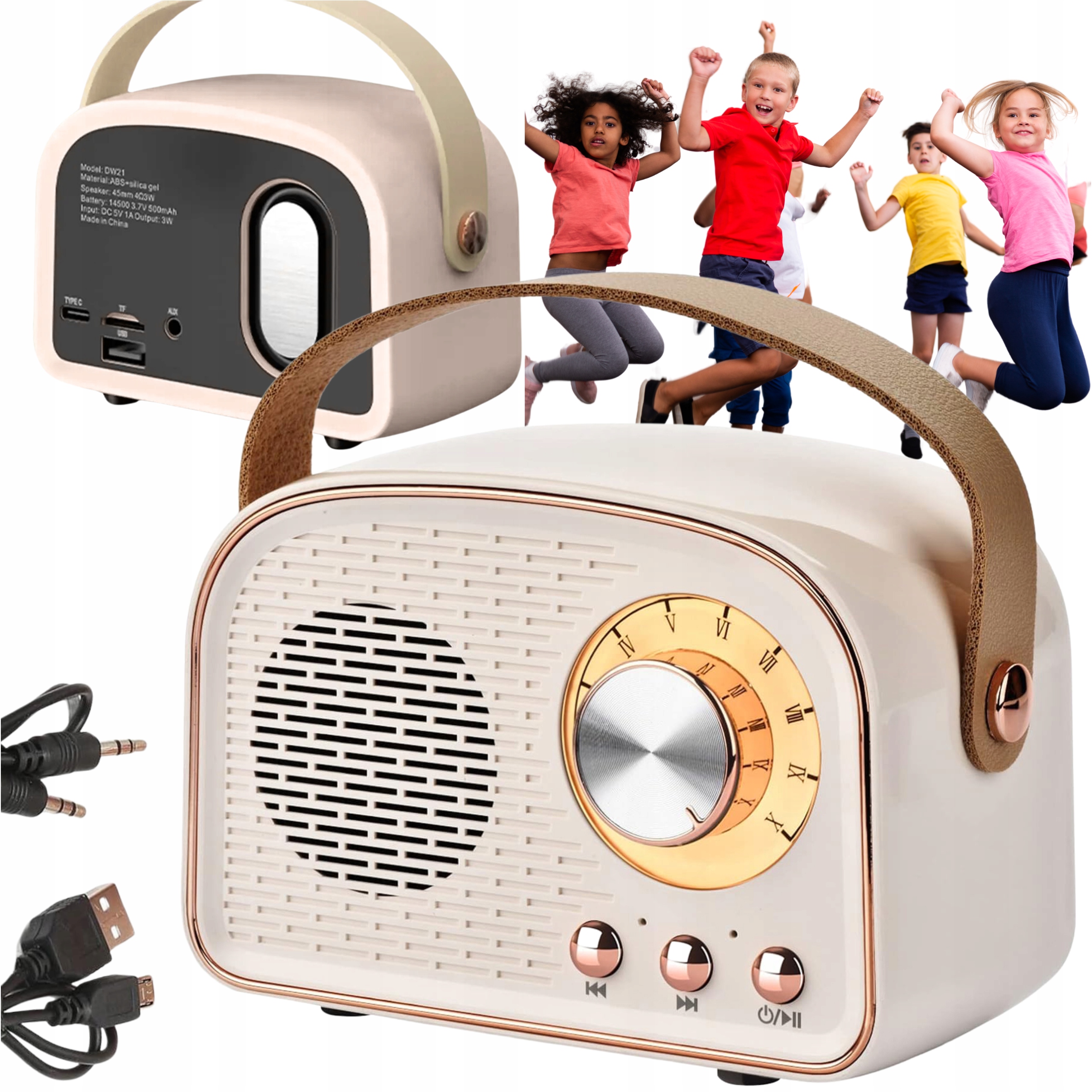 BEZPRZEWODOWY GŁOŚNIK BLUETOOTH PRZENOŚNY RADIO FM USB MP3 RÓŻOWY RETRO Stan opakowania oryginalne