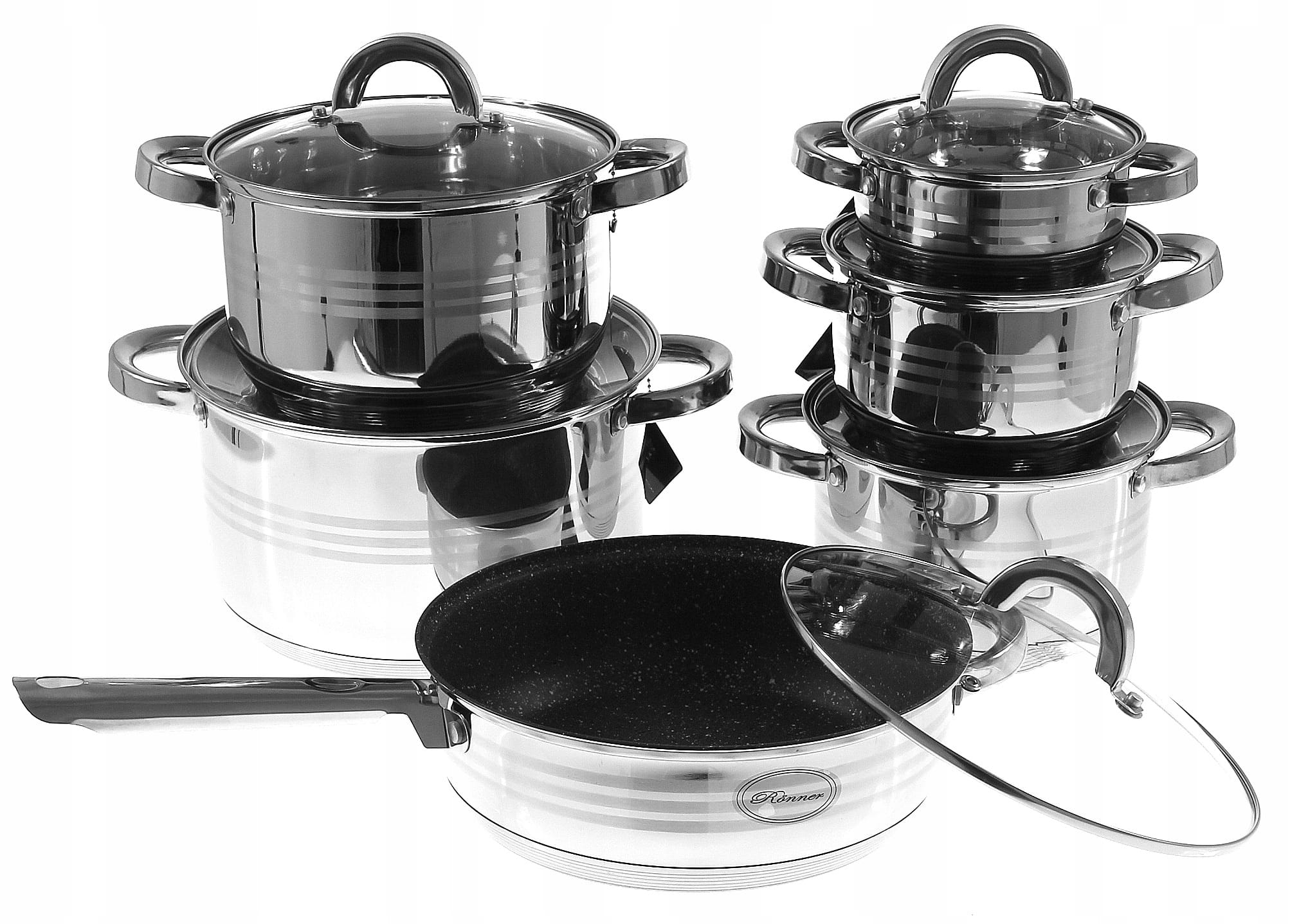 Komplet Hrnců Sada 12 ks Mramorová pánev Hrnce Indukce plyn