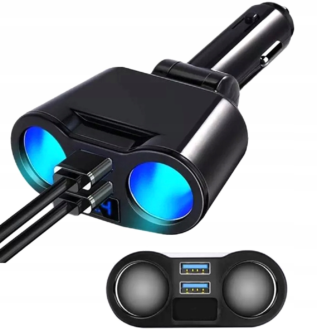 Ładowarka Woltomierz LCD Rozdzielacz Zapalniczki Auta 2x Usb Gniazdo 12V