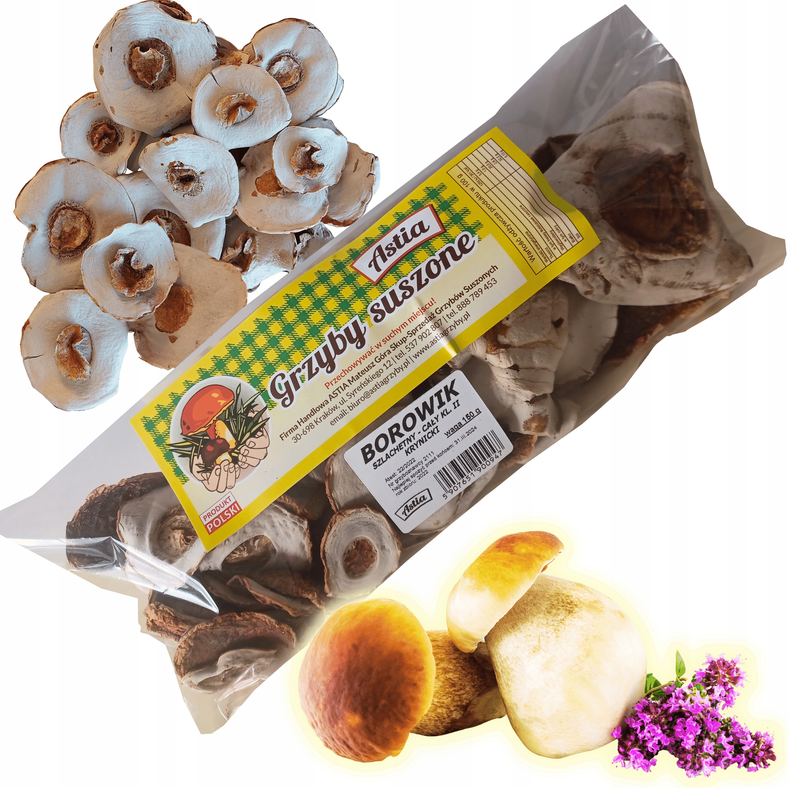 Levně Sušené hříbky Extra Bílé houby celé horské klobouky Krynickie 150 g