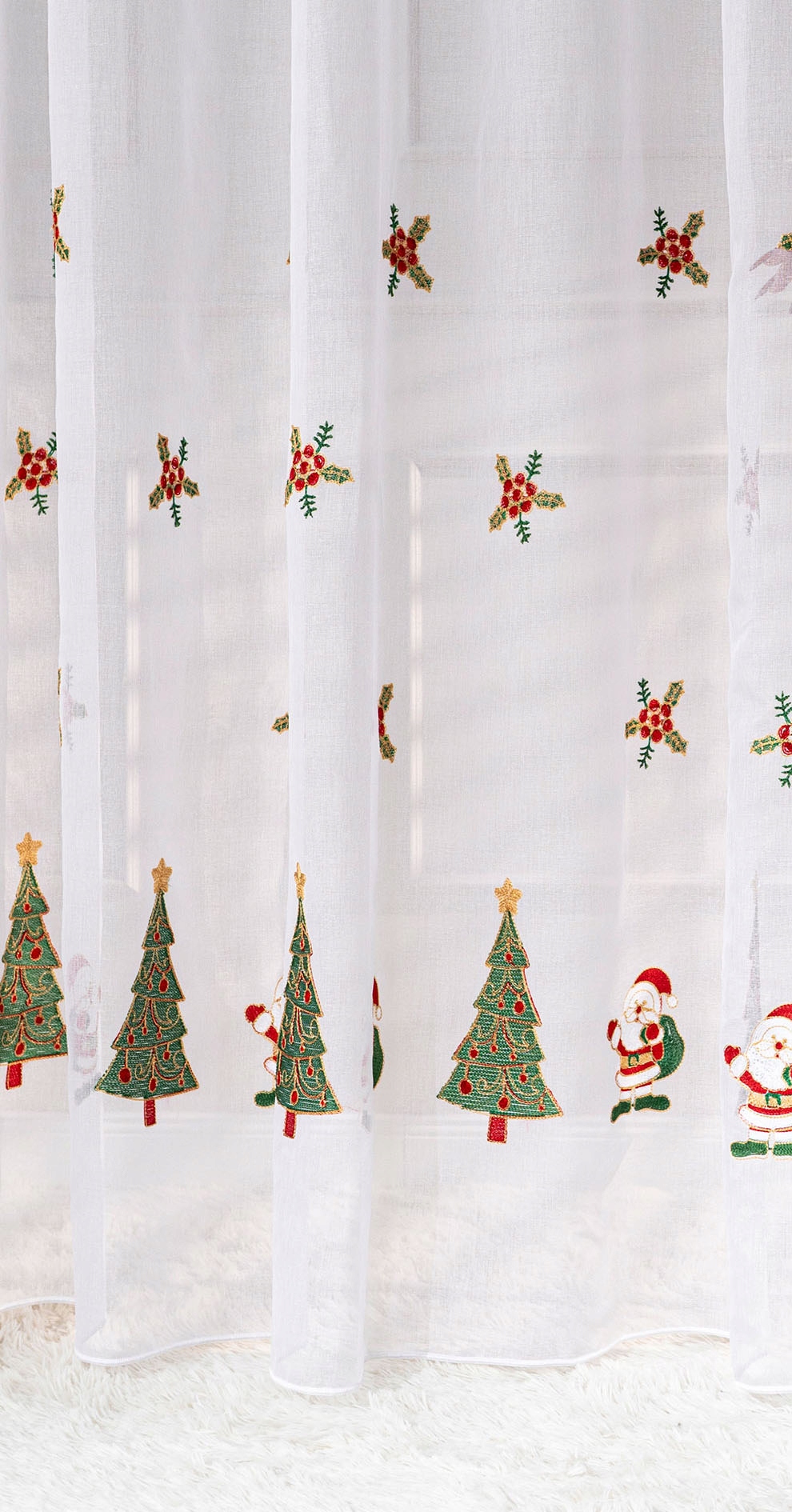 Mg Záclona batystová výšivka Vánočního Stromečku Mikuláš 300x250 cm Hotová s páskou