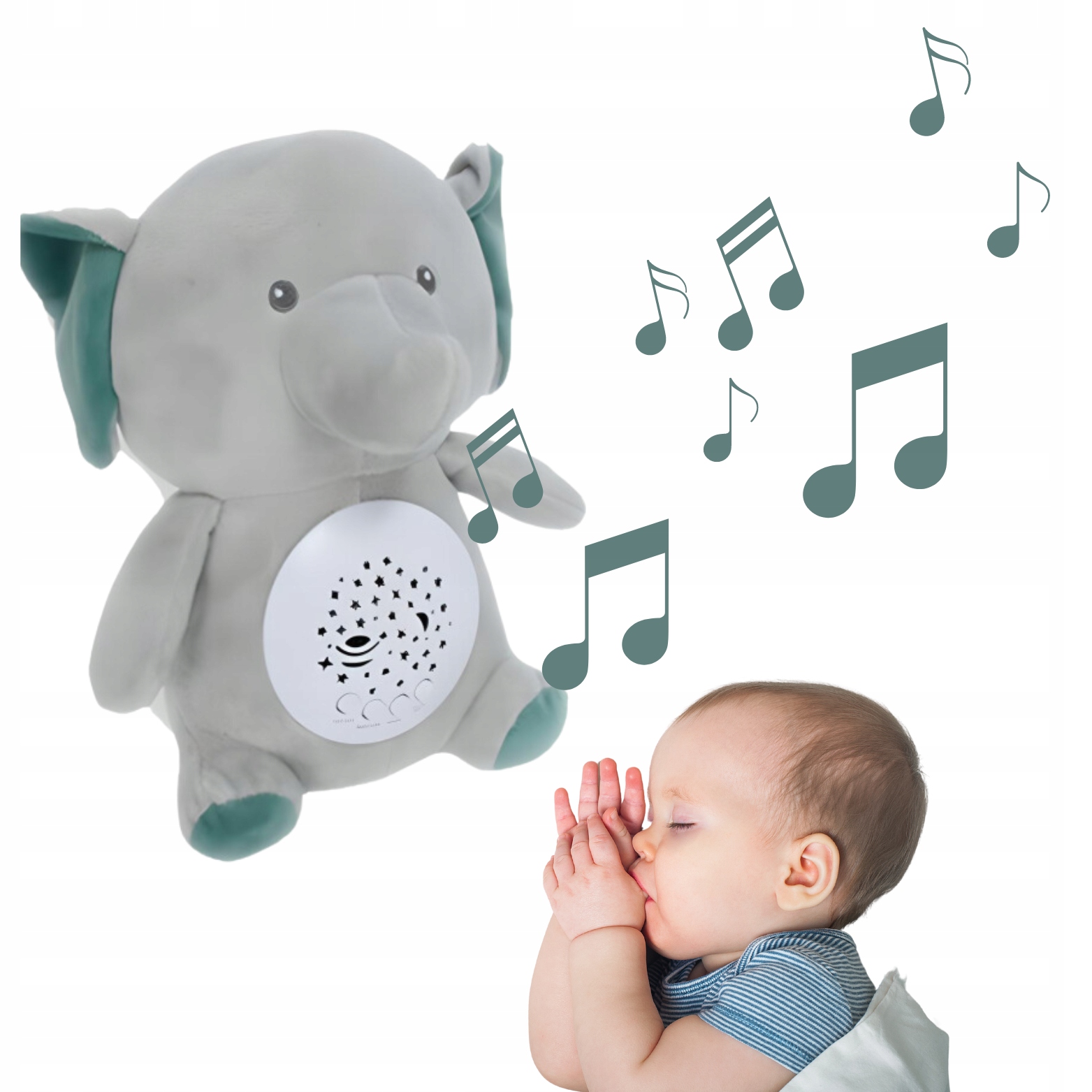 SŁONIK MIŚ SZUMIŚ USYPIACZ LAMPKA NOCNA PROJEKTOR 2w1 10 KOŁYSANEK EAN (GTIN) 5906302703258