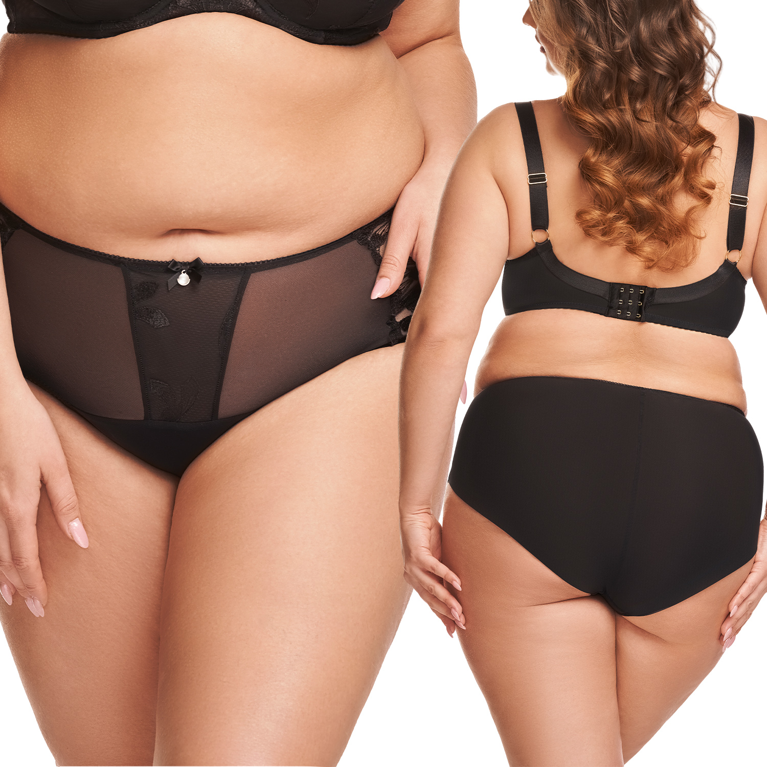 Nessa Grace N02 černá výšivka vysoký pas plný střih Kalhotky Kalhotky