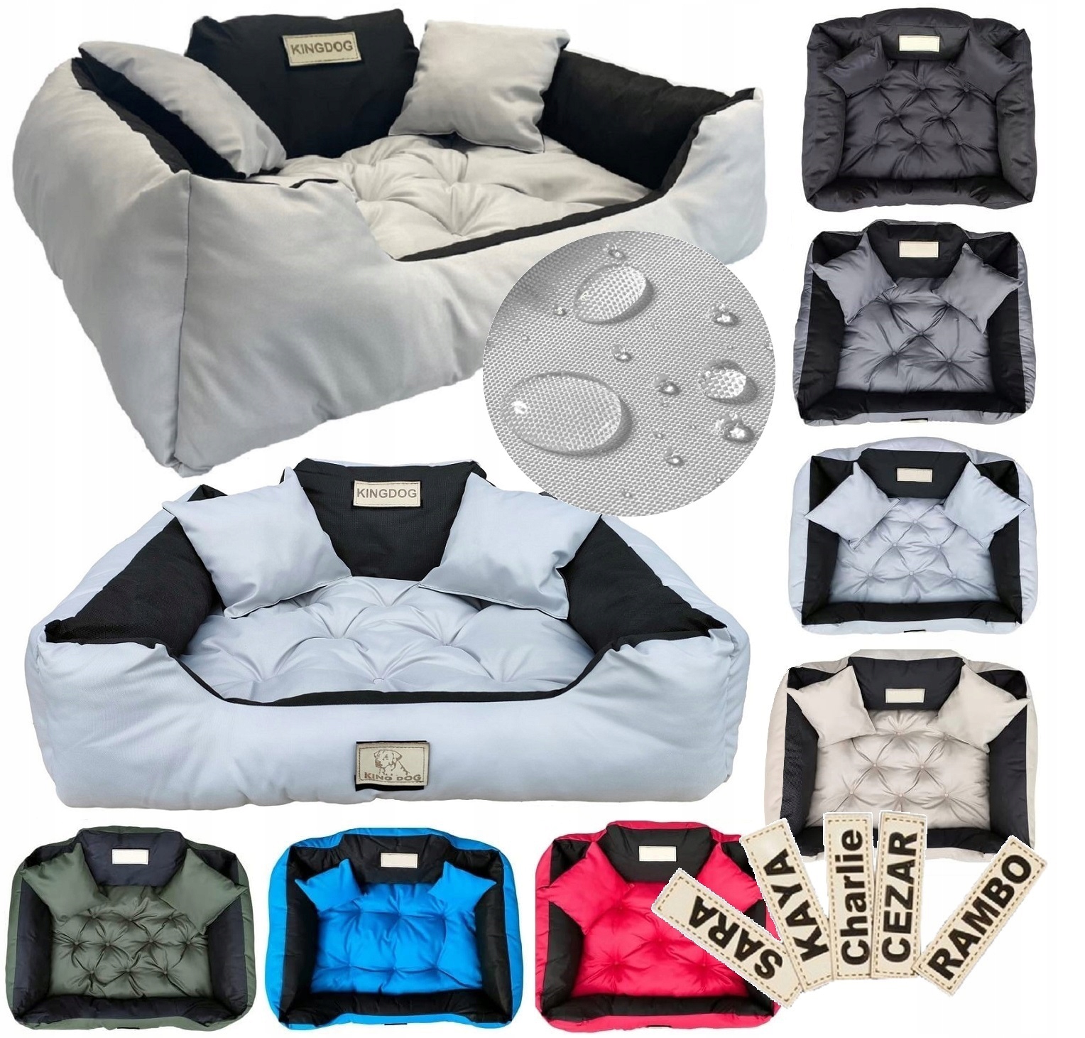 Pelíšek pro psa Jméno 75x65 KingDog personalizované, světle šedé, odolné