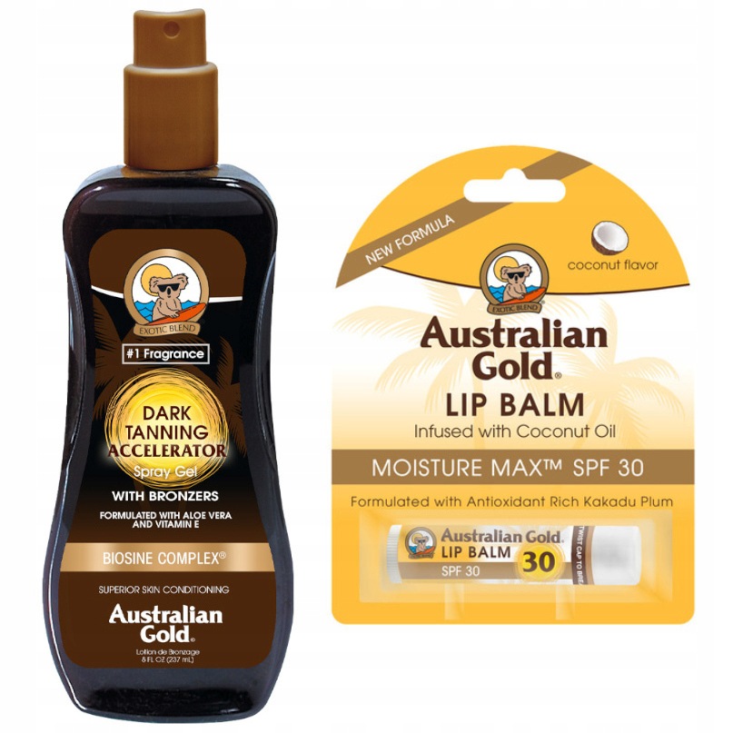 Australian Gold Accelerator sprej na opalování 237 ml balzám na rty SPF30