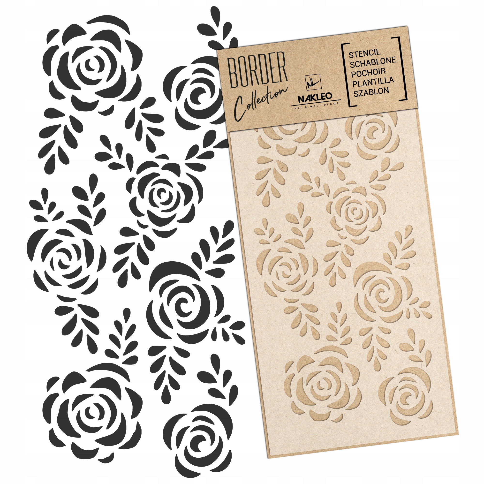 Malířská šablona Bordura Opakovaně Použitelný 45x95 cm Růže Květiny Rustikální Dekor