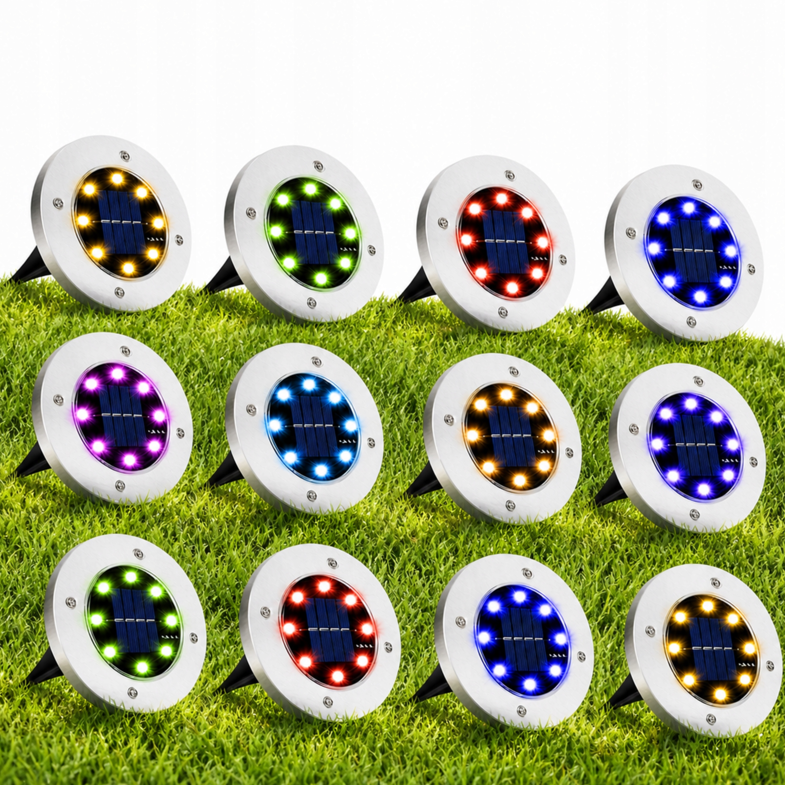 Lampki Solarne Dysk Rgb Dyski Ogrodowe Wbijane Najazdowe Led 12 szt IP65