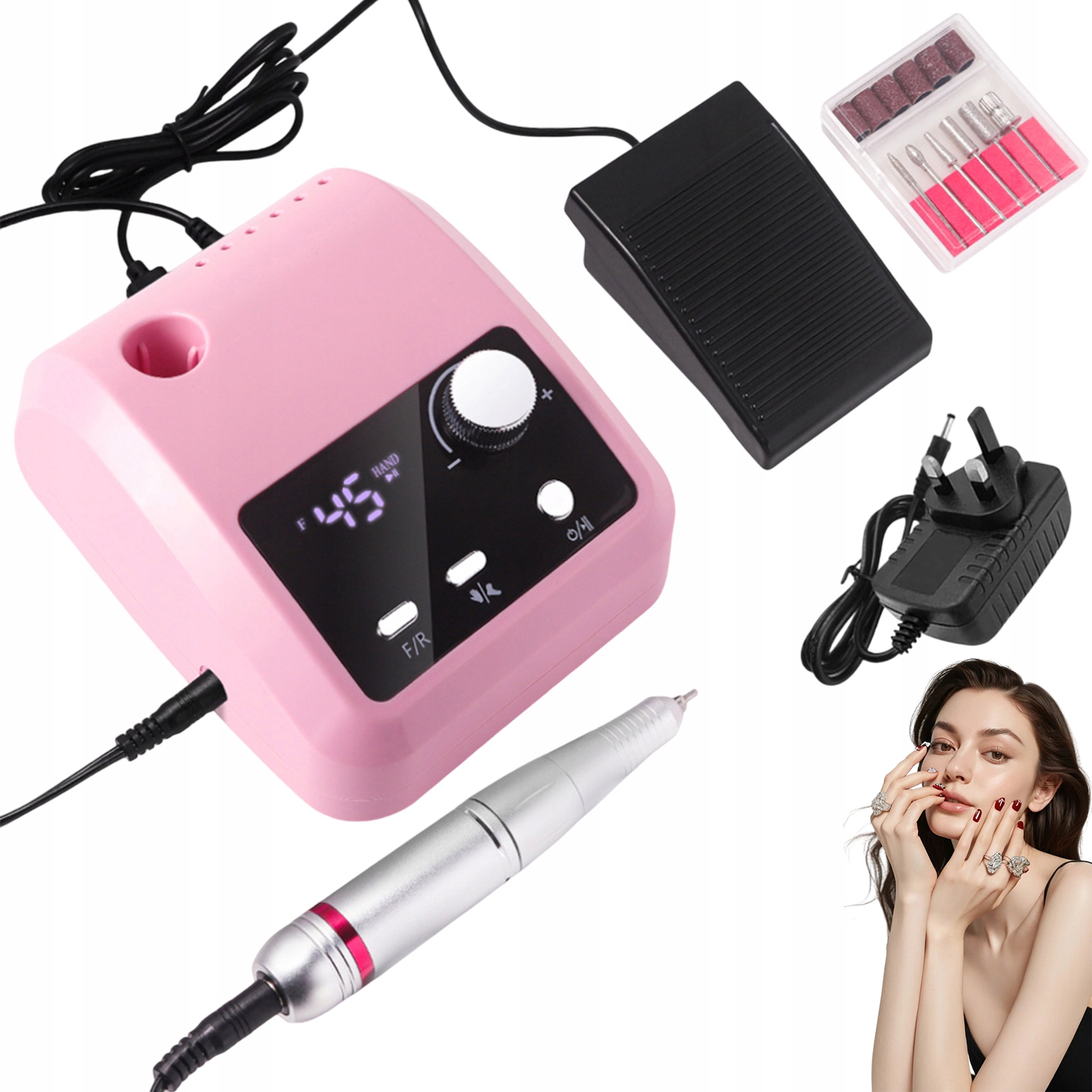 Bruska S Gelovým Pedálem Na Nehty 45000 Km 5 V 1, Růžová