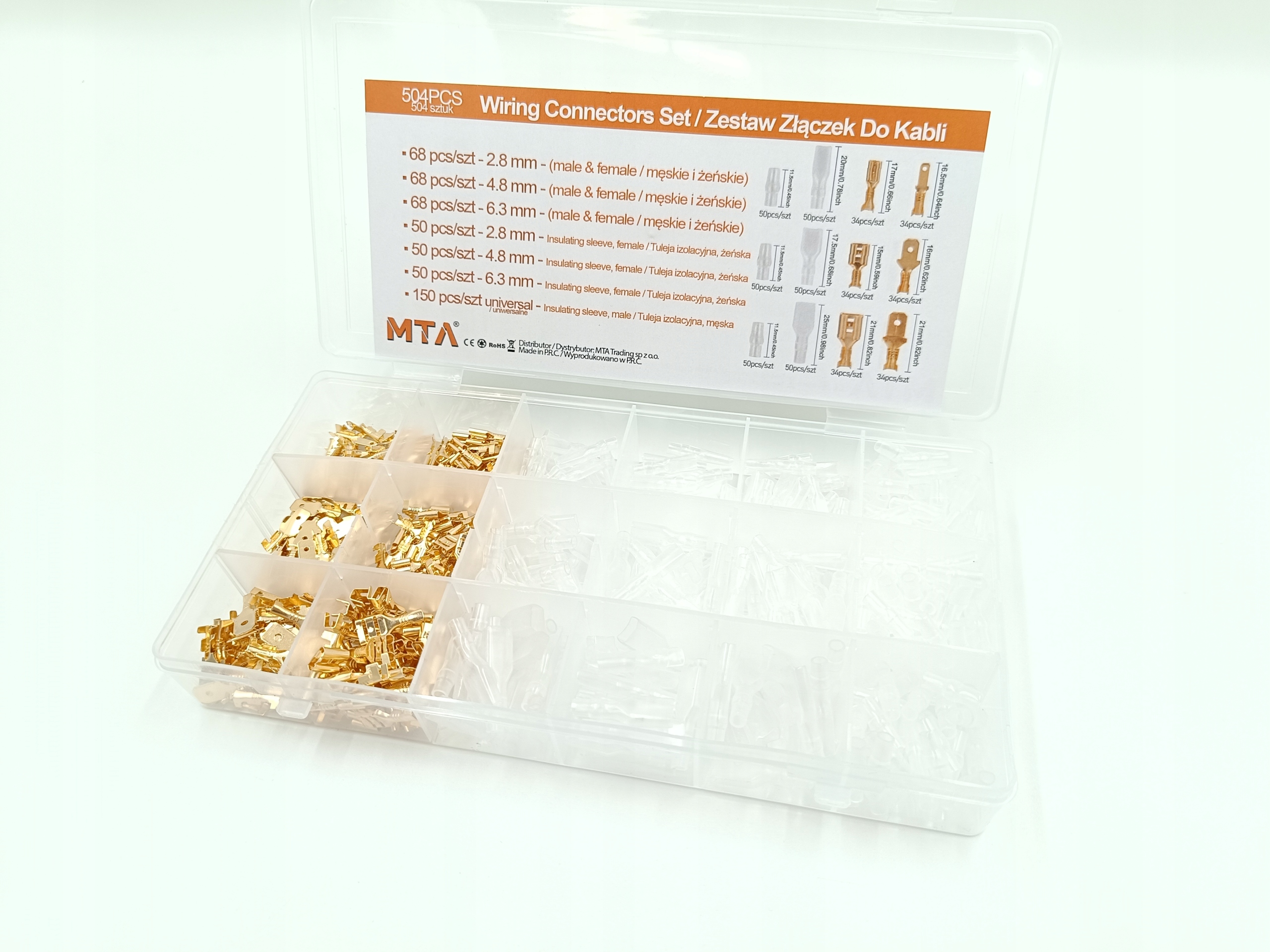ZACISKARKA PRASKA KONEKTORÓW ZESTAW SAMOCHODOWYCH 504 szt IZOLACJA 2.8-6.3 Marka MTA