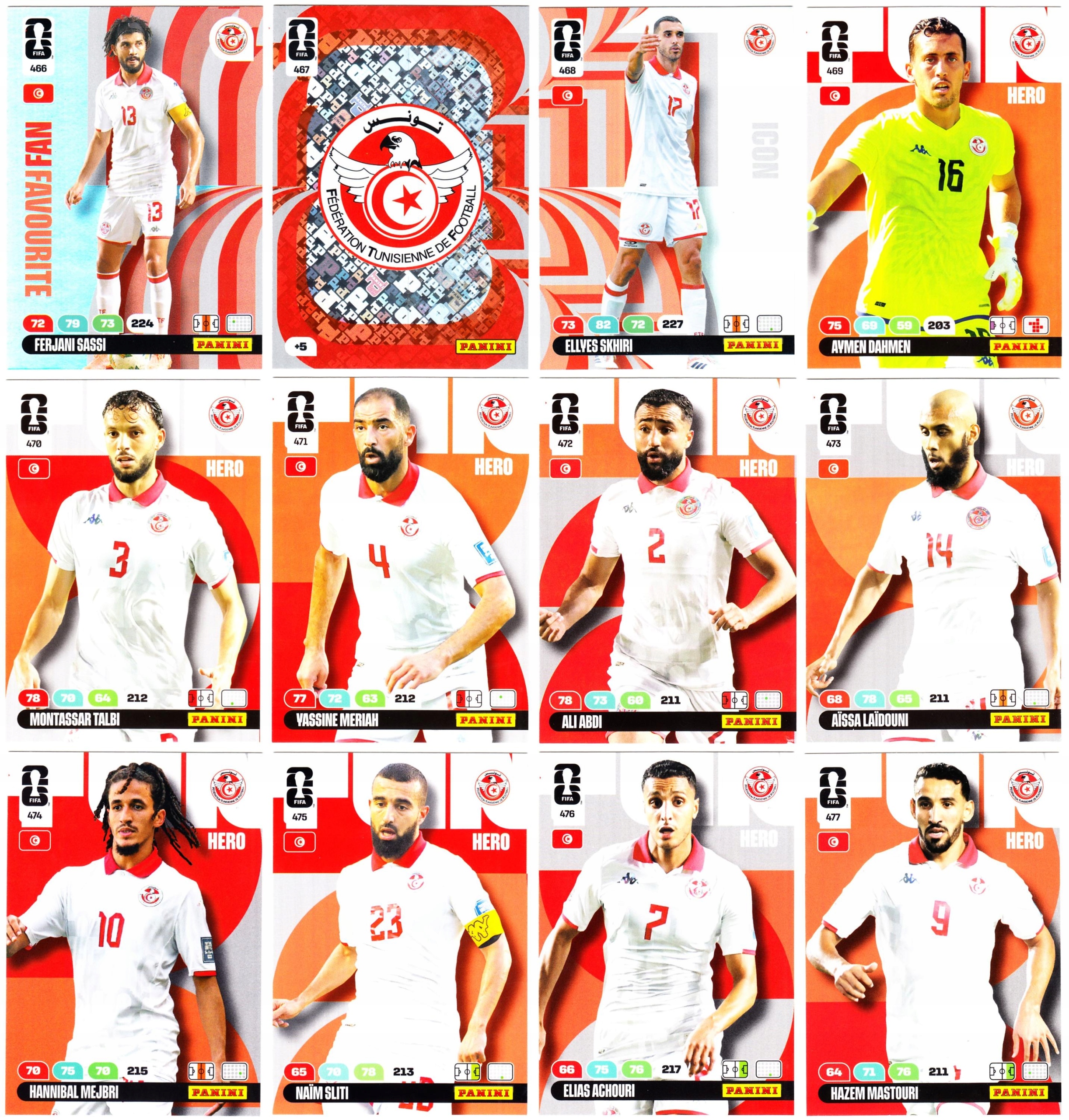 Tunezja Fifa World Cup 2026 Panini zestaw 12 kart komplet Skhiri Sassi
