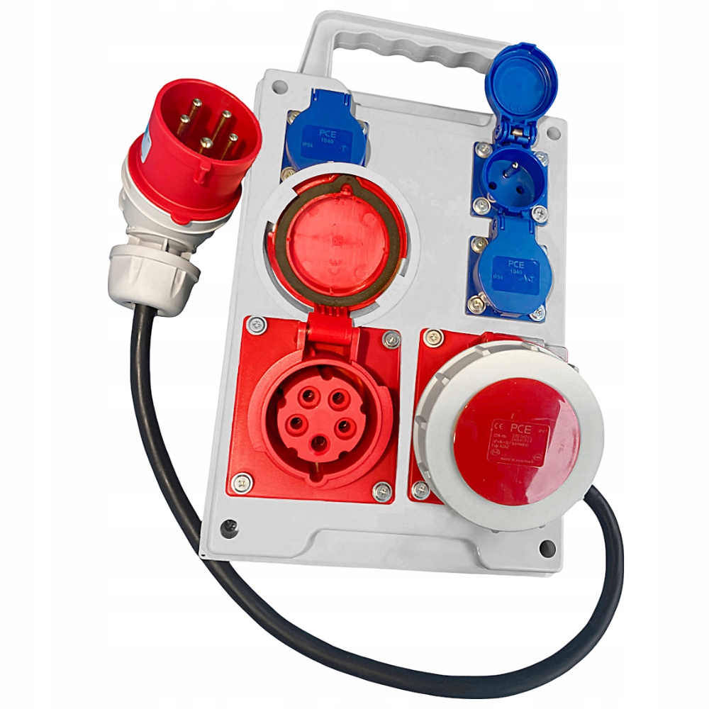 Prenosný stavebný rozvádzač pripojený 2x32A, uhlová zástrčka cca 15 m