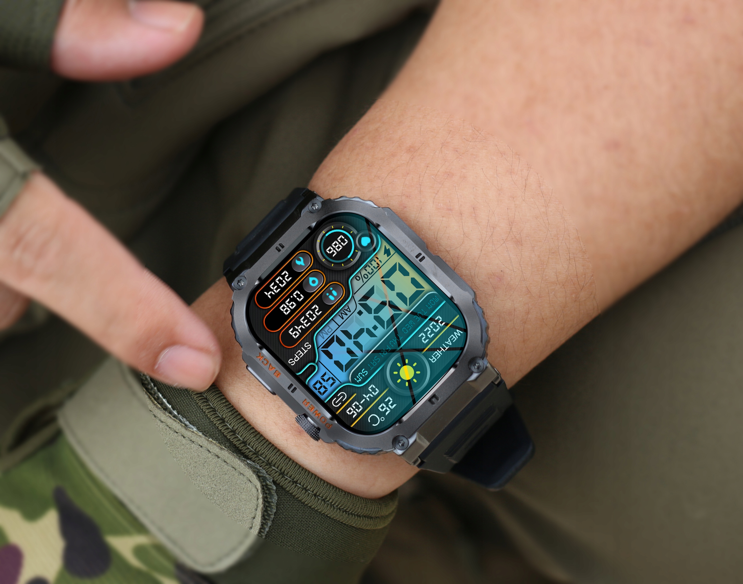 Smartwatch Męski Rozmowy Ciśnienie SpO2 PL 1,96" Kolor czarny