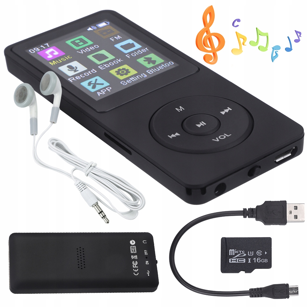 Odtwarzacz MP3 Bluetooth 16GB Radio Fm Słuchawki Wav Przenośny Menu