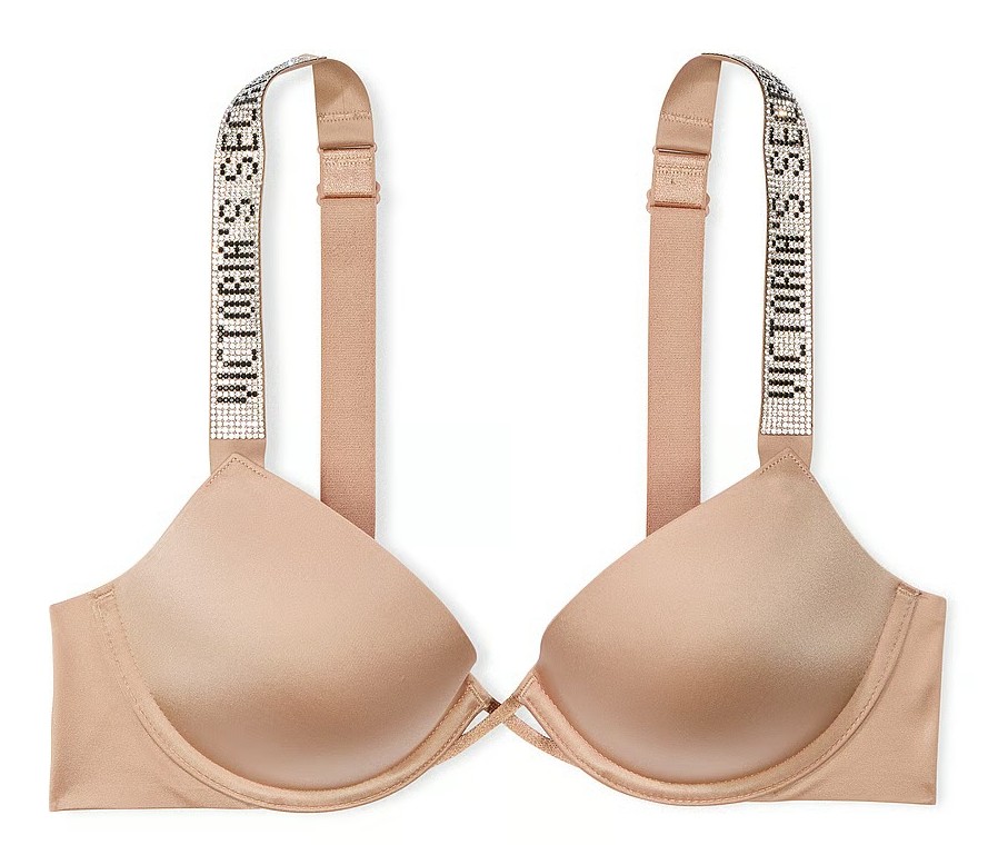 Podprsenka Victoria's Secret s push-up zirkony a nápisem béžová 75C (34C)