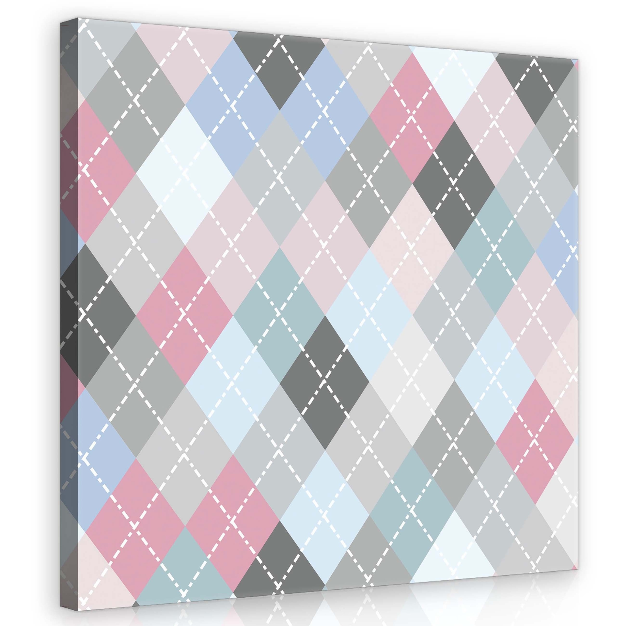 Obraz 80x80 Argyle romby geometrický vzor růžová azurová šedá bílá