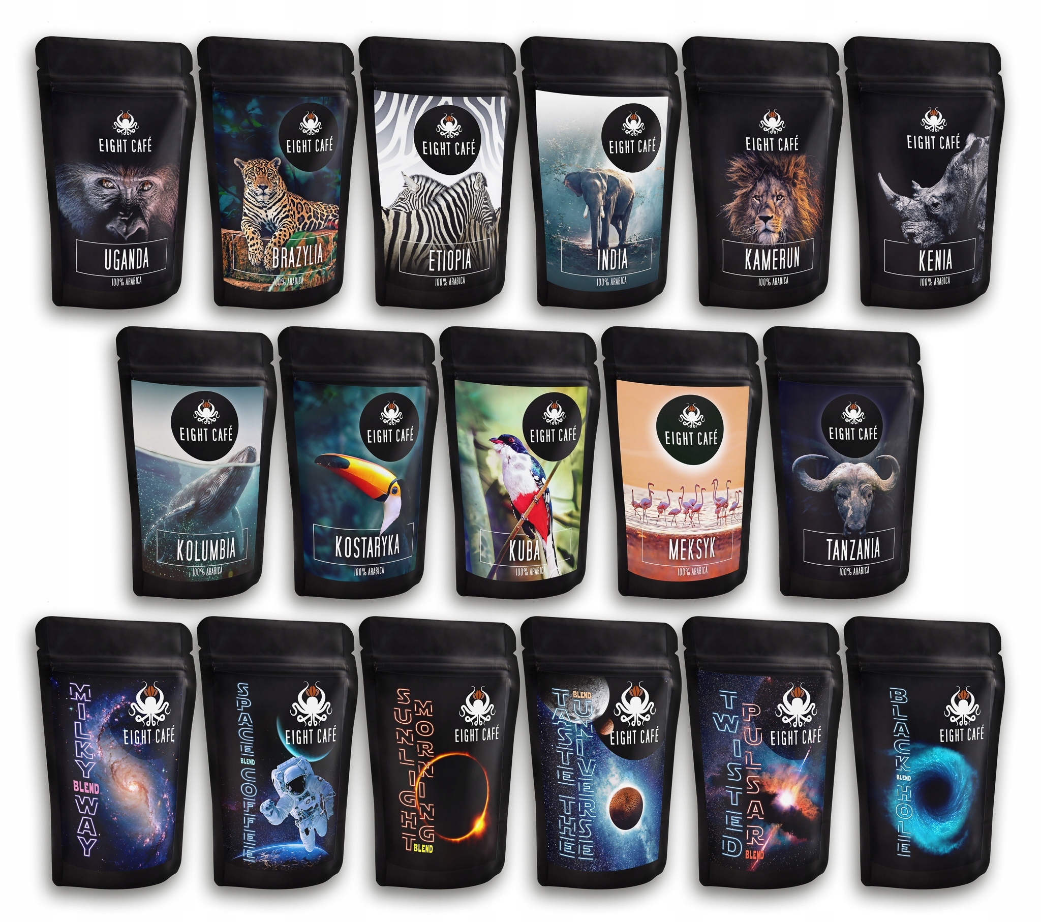 Sada vzorků čerstvě pražených káv 100% Arabica a Blendů 17 x 50G Dárek