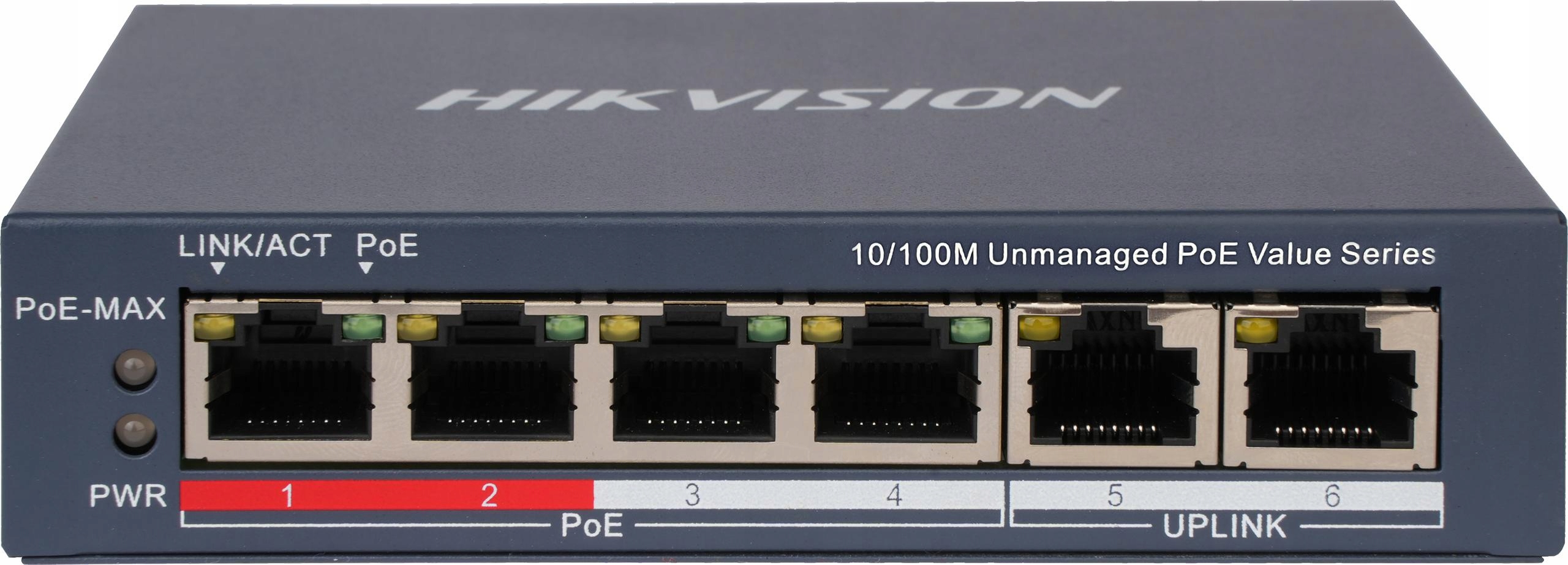 Hikvision Switch DS-3E0106P-E/M(B) 6-PORTOVÝ Poe 4xPOE 2xRJ45 54V 30W