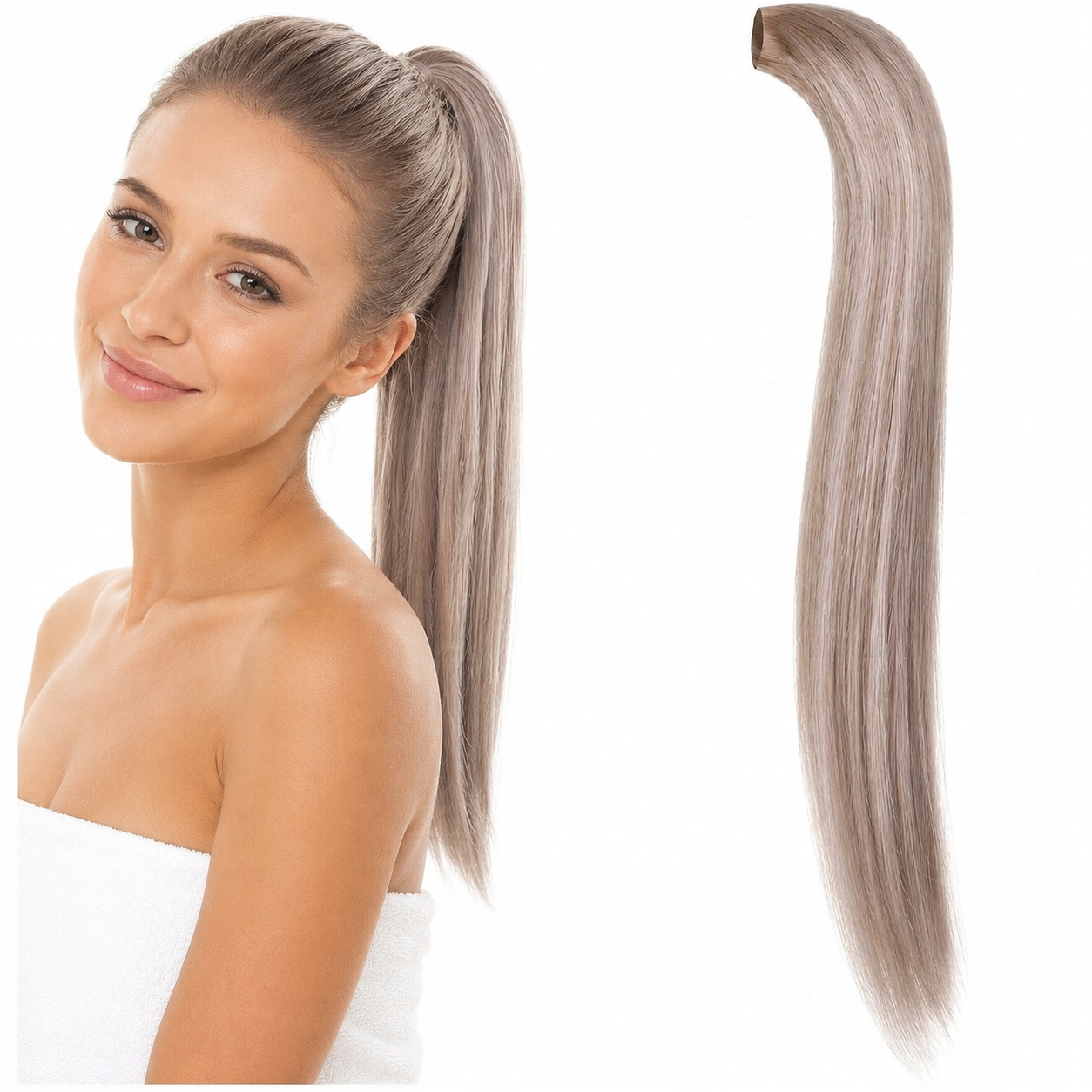 Připínací Poník 100% Přírodní Vlasy Připínací Kitka Pony šedá blond 16