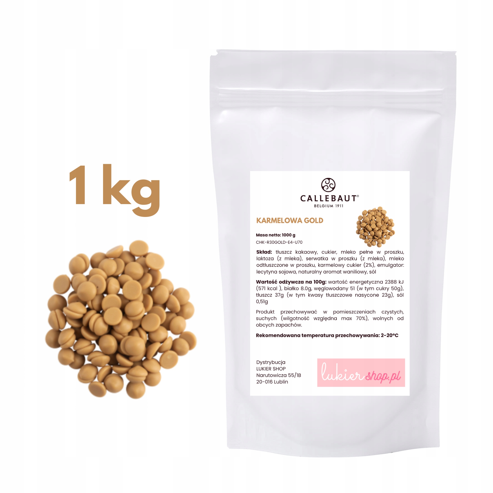 Čokoláda karamelová Callebaut Gold belgická v kaletkách 1 kg