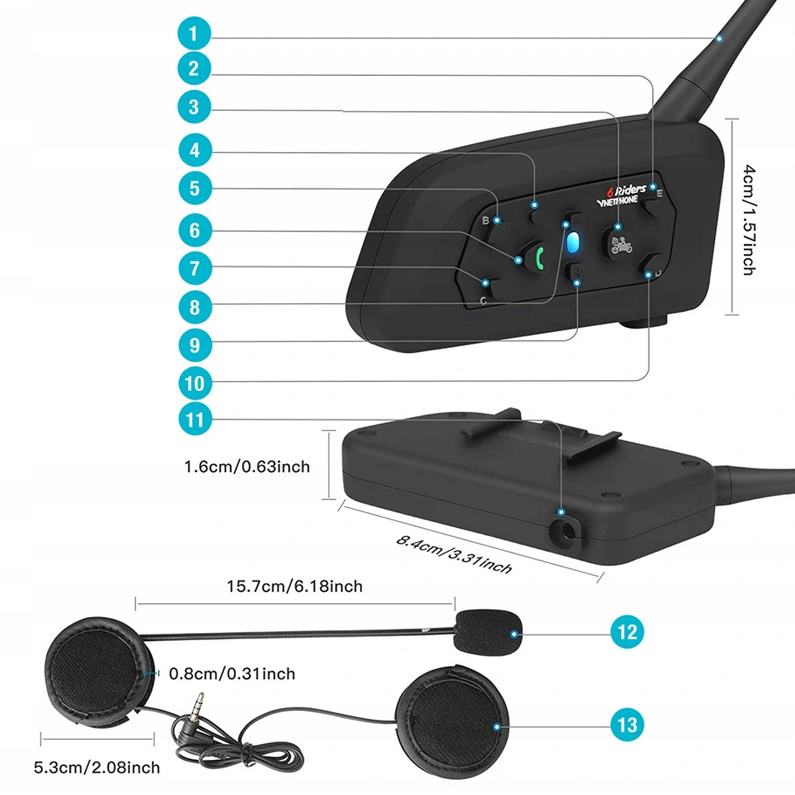 INTERKOM INTERCOM MOTOCYKLOWY EJEAS V6 PRO NA KASK Microphone Type built in