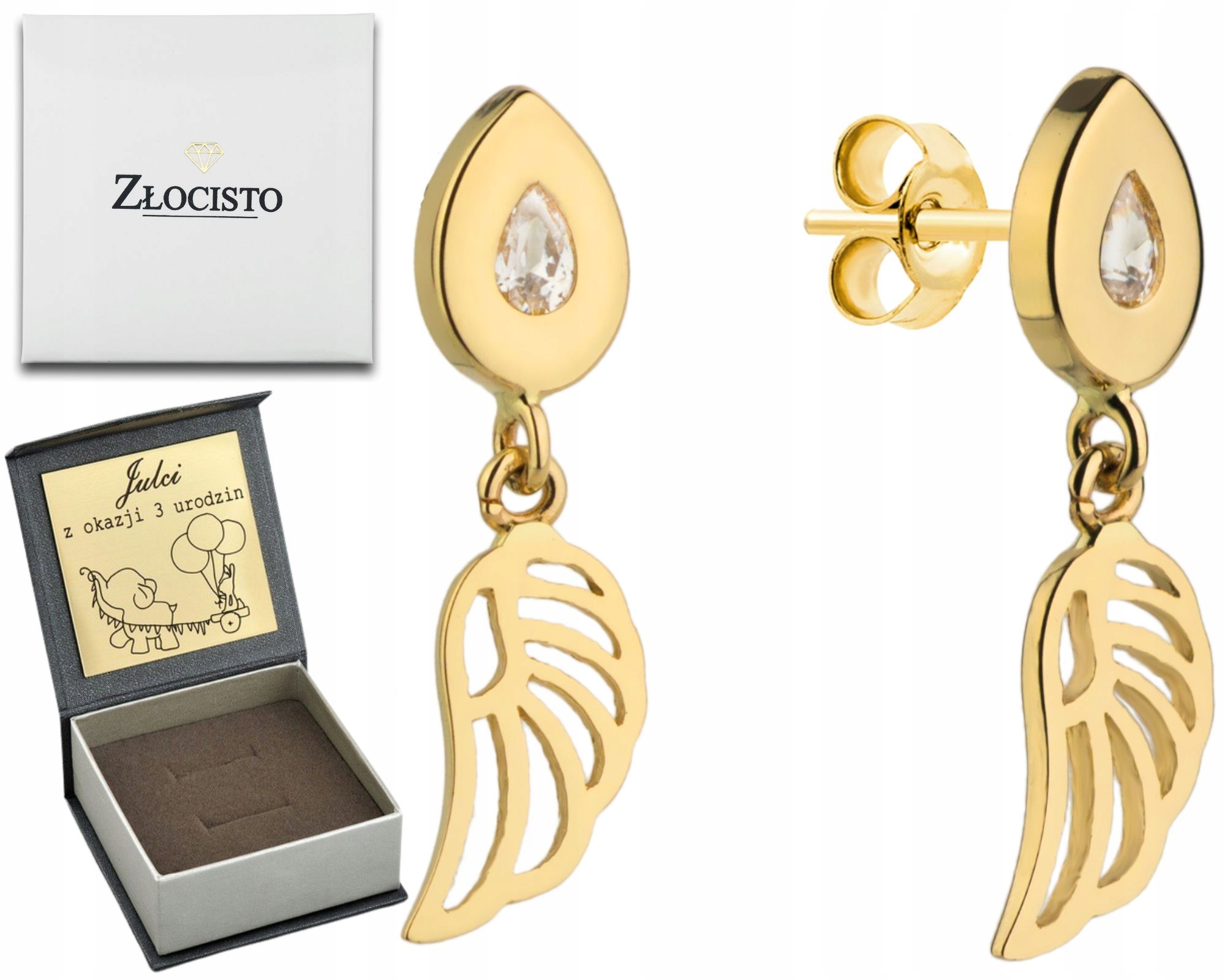 Zlaté Náušnice S Křidélky Visícími Na Tyči 585