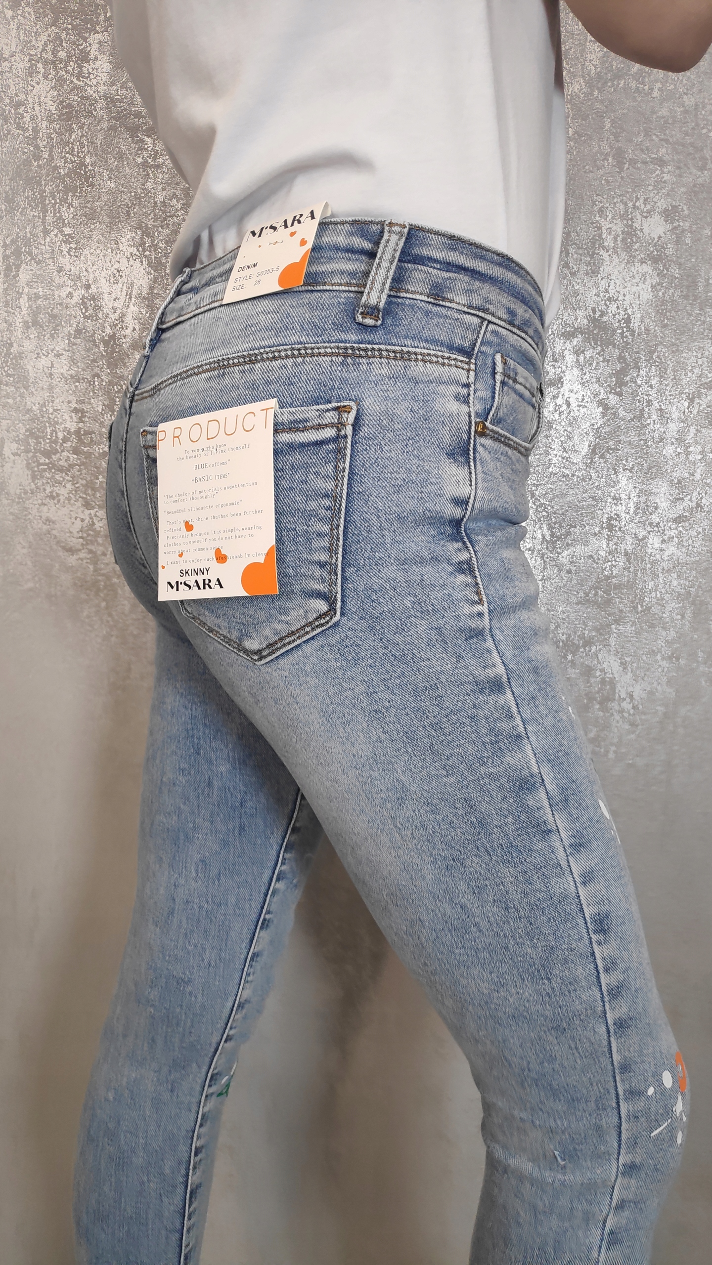 Jeansy damskie spodnie jeansowe rurki z nadrukiem Zapięcie zamek