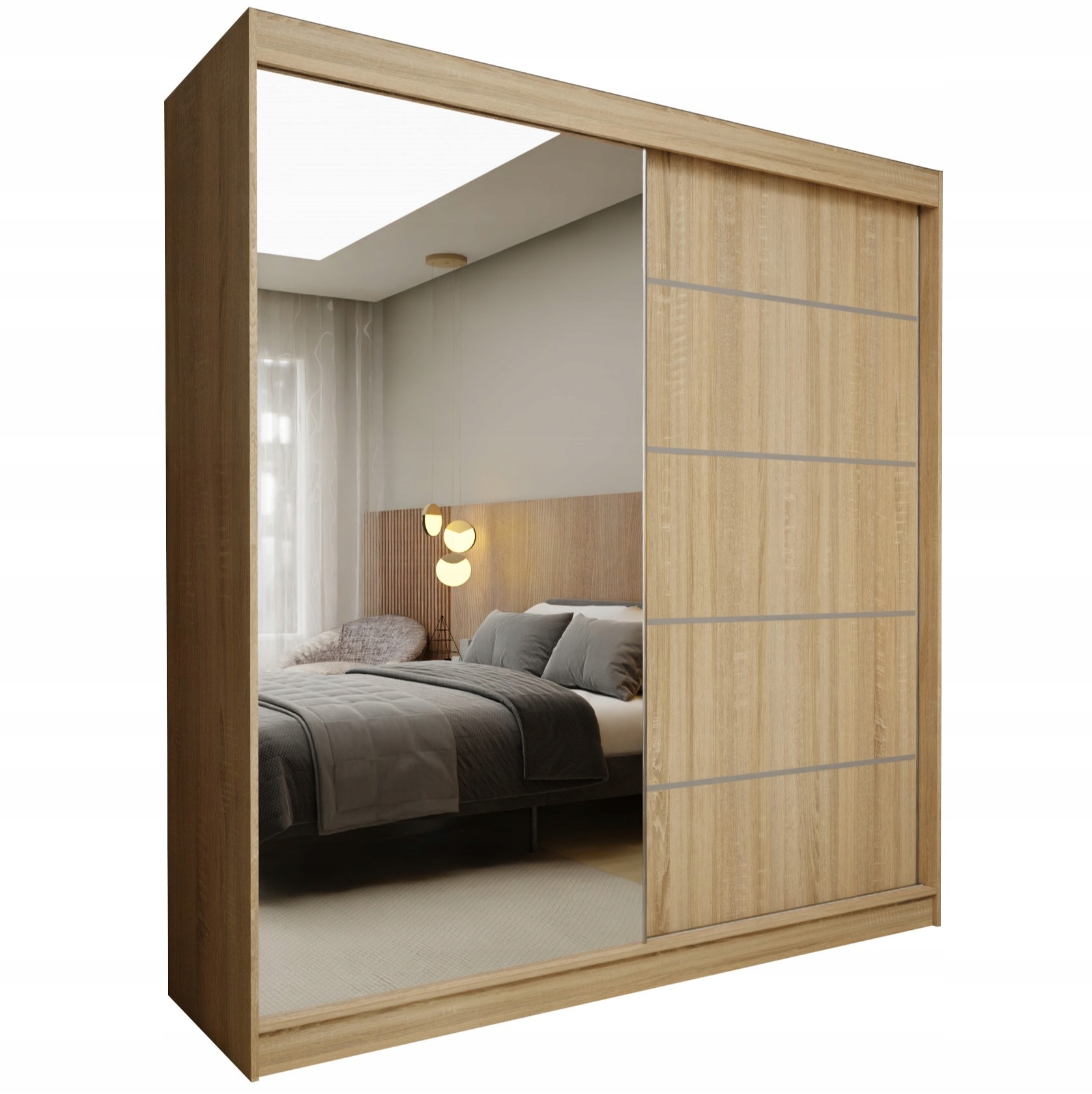 Skříň Mirella 200 cm se zrcadlem Skříň Dvoudveřová Dub