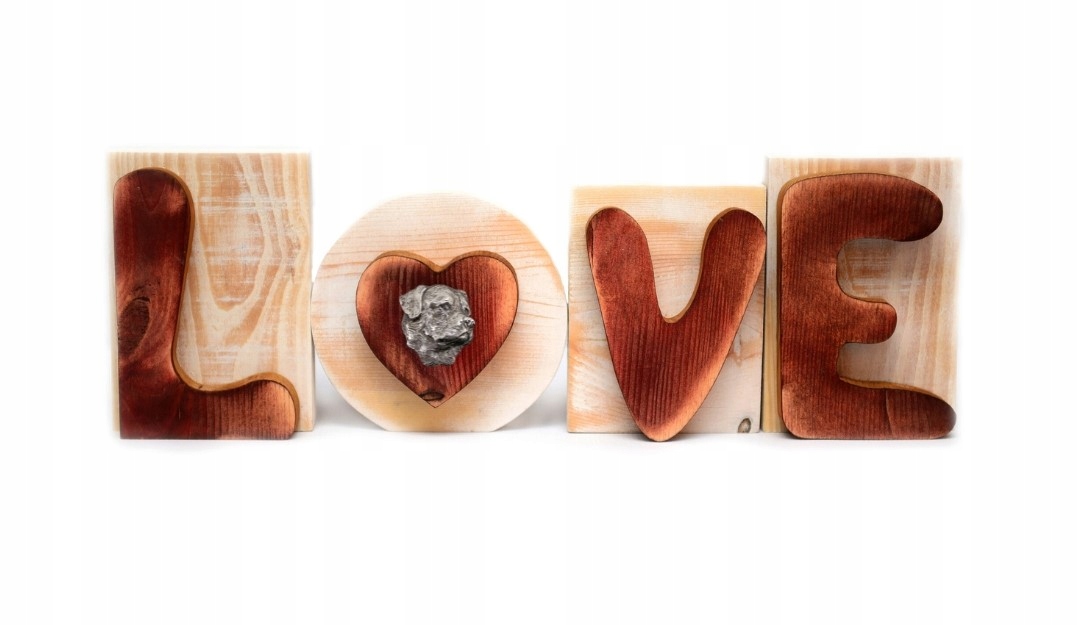 Rottweiler nápis Love, drevené ozdobné písmená, dekorácia na poličku