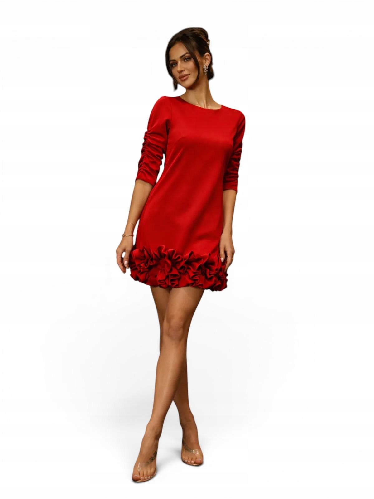 N203 Elegantní šaty, červené, svaté přijímání, svatební hostina, plus size vel.46