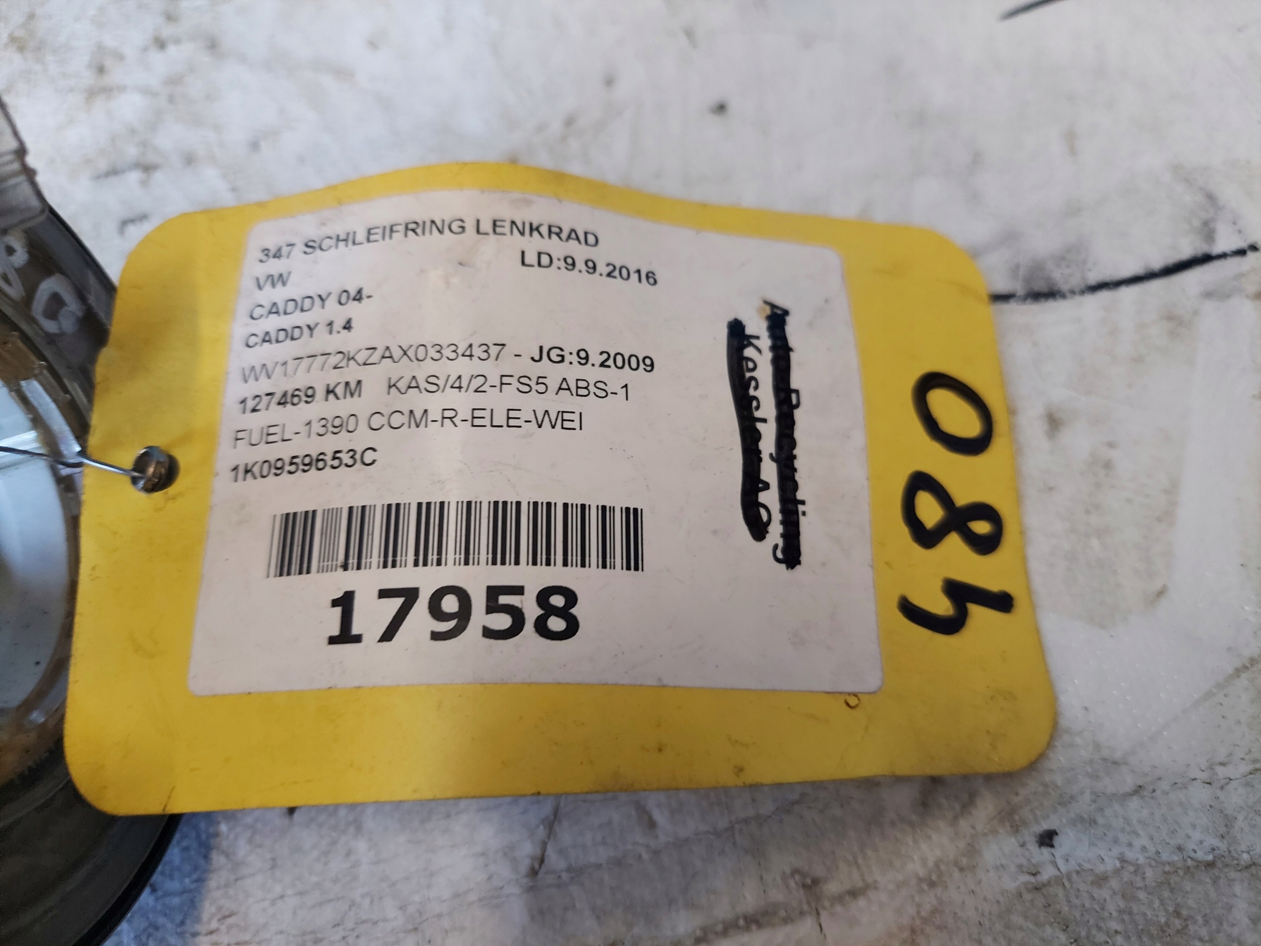 ring airbag VW CADDY III 1k0959653C