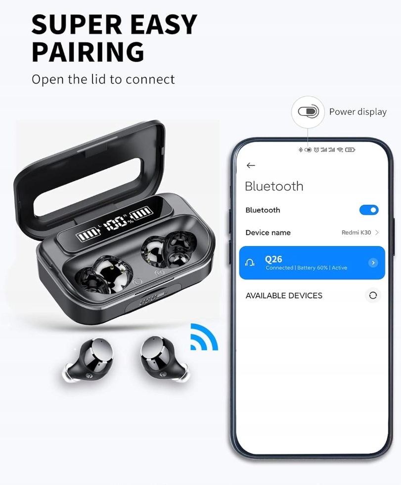 SŁUCHAWKI BEZPRZEWODOWE LEKABY Q26 5.3 HIFI STEREO SOUND Z ENC MIKROFONEM Model Q26