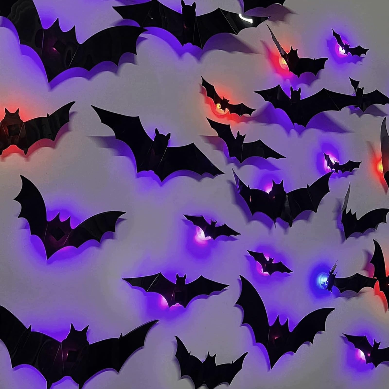 Netopýři 3D Halloween 24 Ks Led Blikající Samolepky Na Zeď