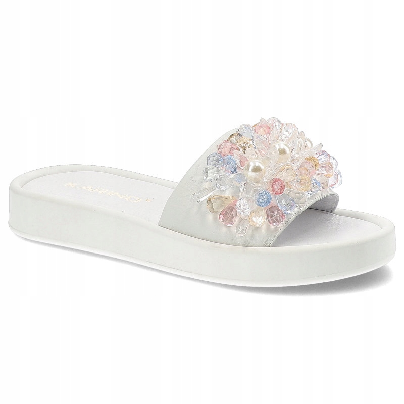 

Białe Klapki Karino Wygodne Skórzane Buty