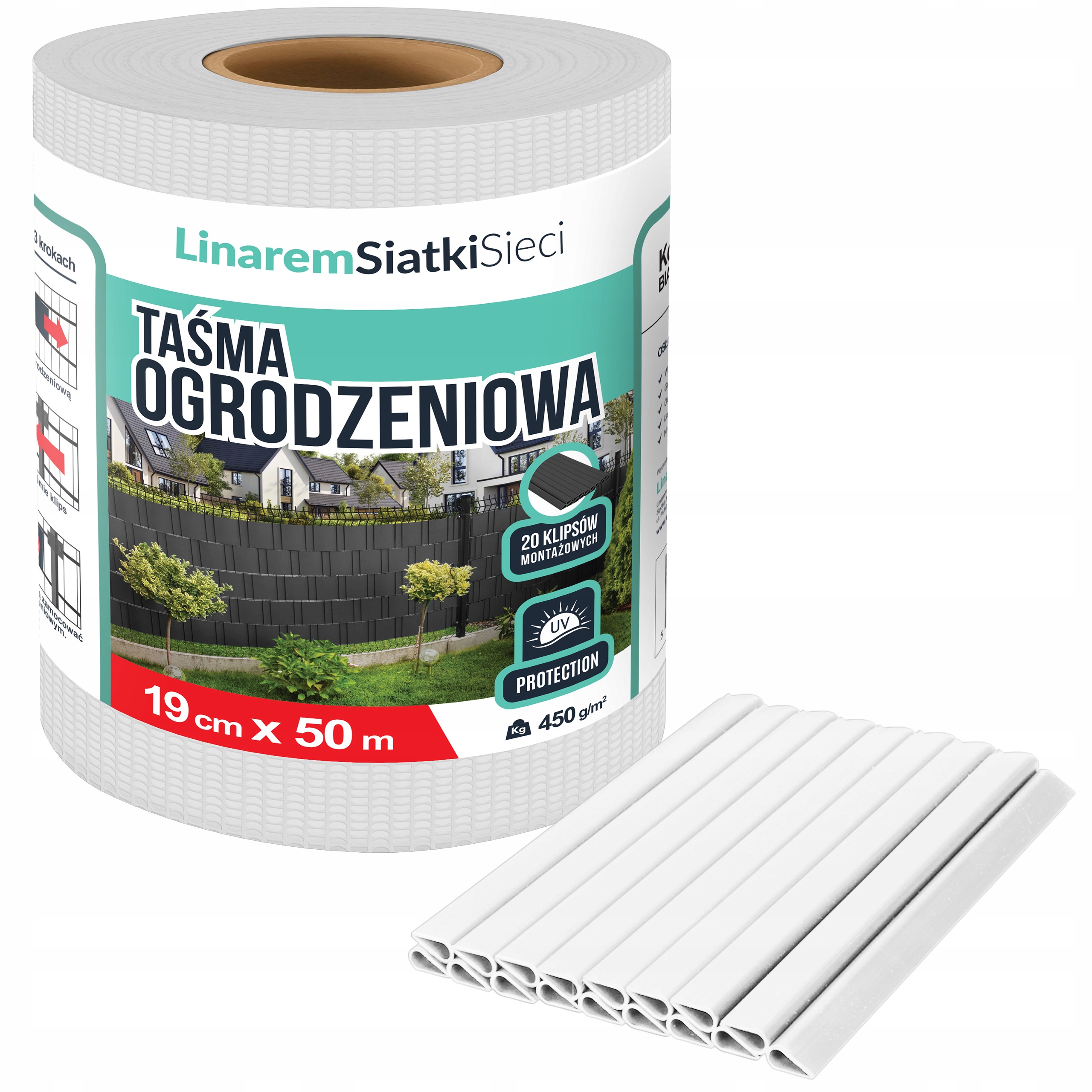 Taśma Ogrodzeniowa 19cmx50m +uv Osłona Na Ogrodzenia Panelowe Płot Biały