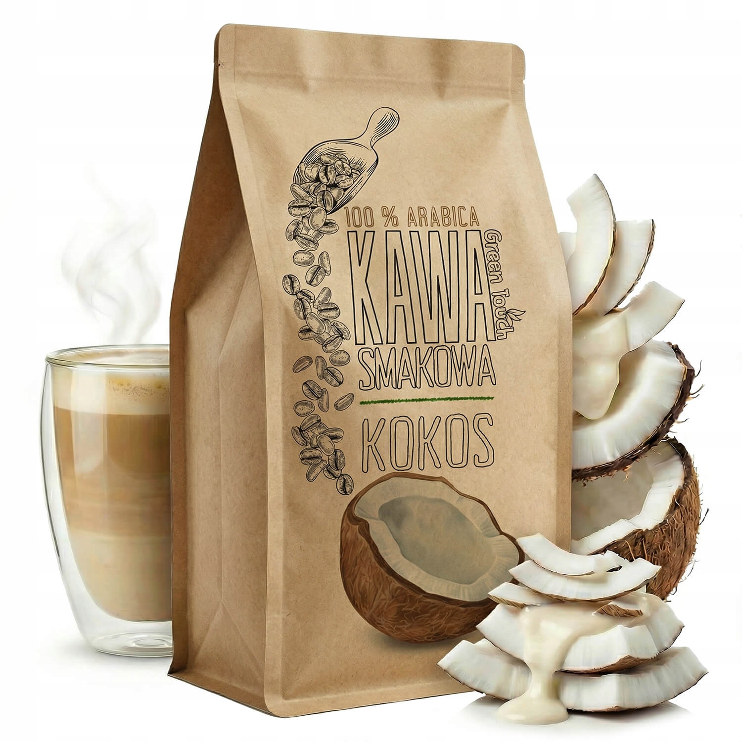 Levně Mletá Káva s příchutí Kokosového kokosu arabica 1 kg Green Touch