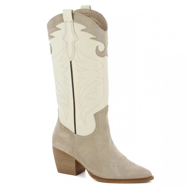 Carinii B9566 Jarní Kovbojské Boty Semišová Kůže Béžová 36