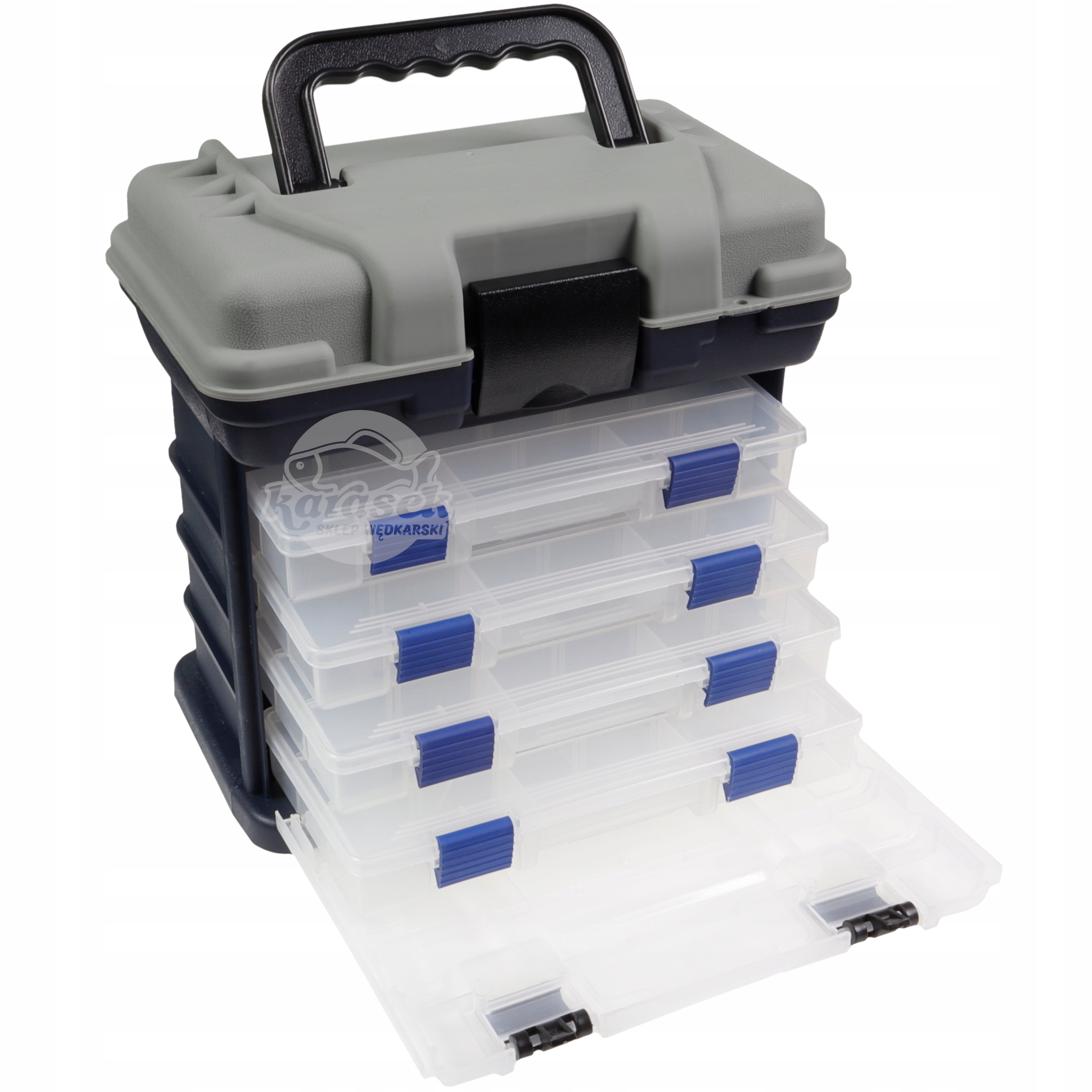 Skrzynka wędkarska 4 pudełka 27x26x18cm granatowa organizer akcesoria łódka