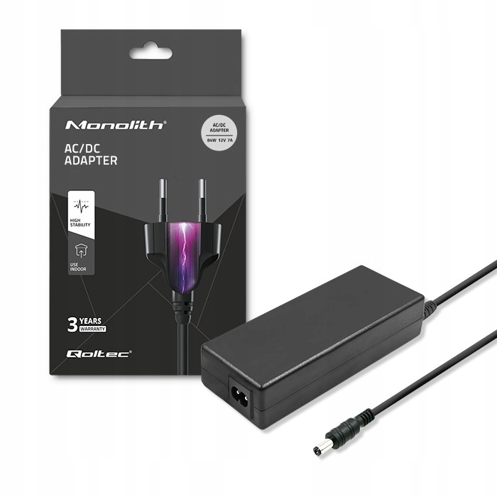 Desktopový napájecí zdroj Qoltec 84W 12V 7A s kabelem, záruka 24 měsíců