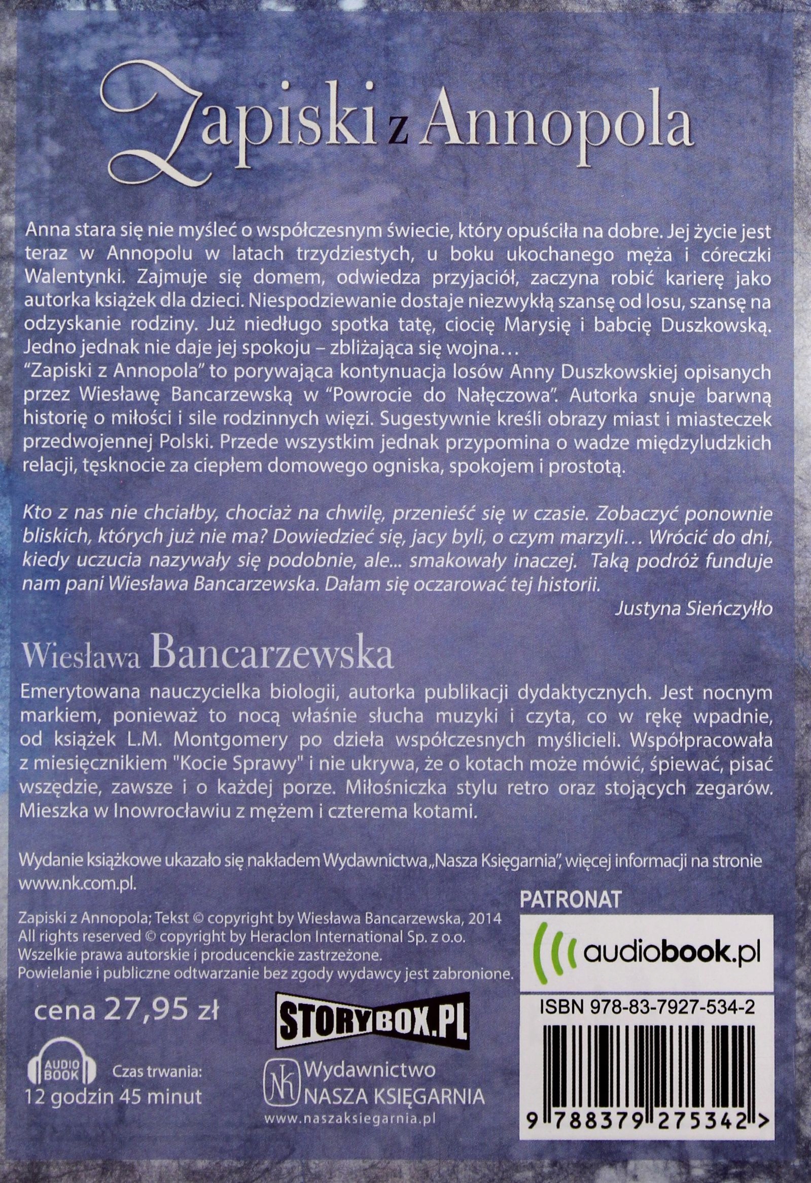 ZAPISKI Z ANNOPOLA - WIESŁAWA BANCARZEWSKA [AUDIOBOOK] [CD-MP3] Stan opakowania oryginalne