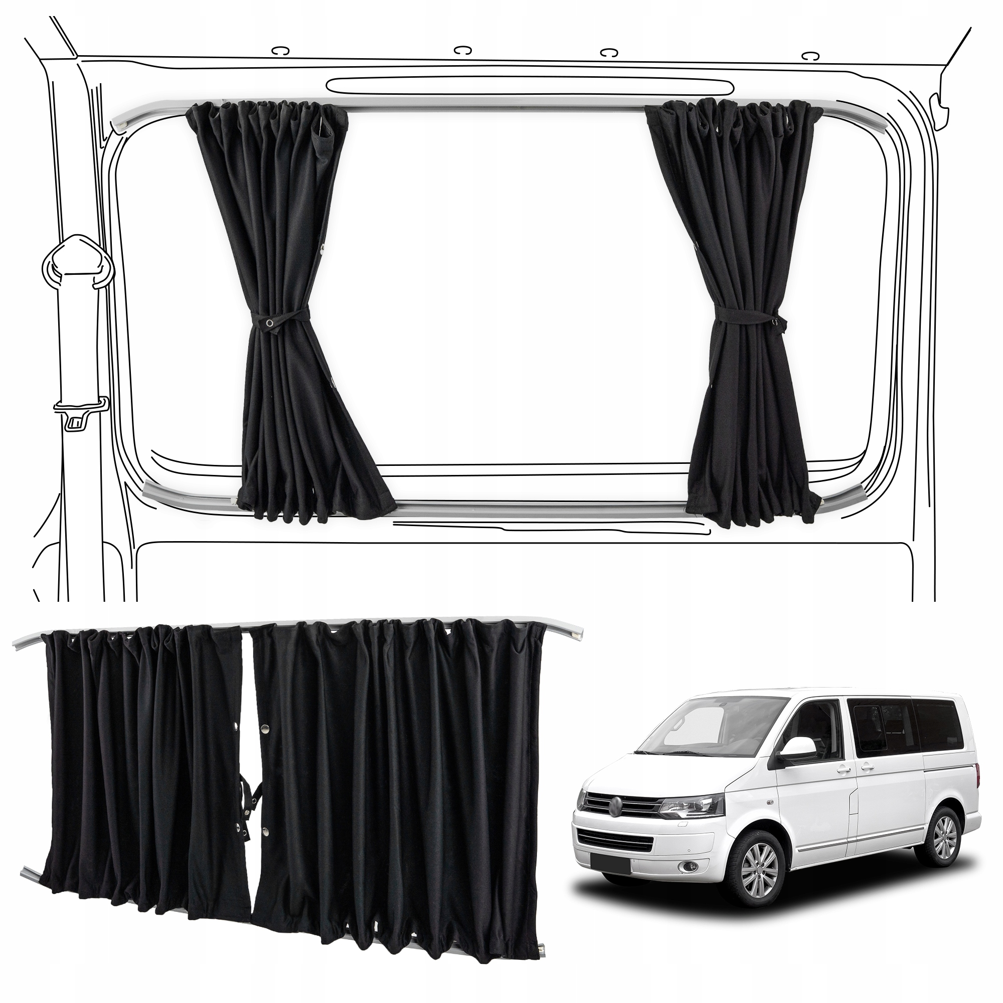 Zatemňovacie závesy na ľavé bočné dvere pre Vw Multivan V T5 2003-2015
