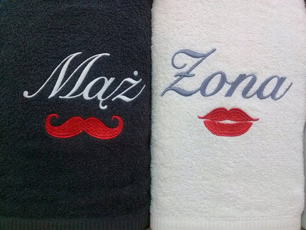 

Komplet ręczników haft Żona Mąż 2szt 70x140 500g