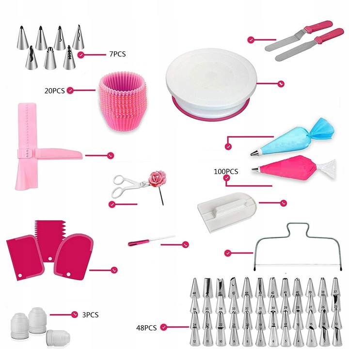 BOGATY ZESTAW CUKIERNICZY DEKORACJA TORTÓW 200 Szt Rodzaj inny