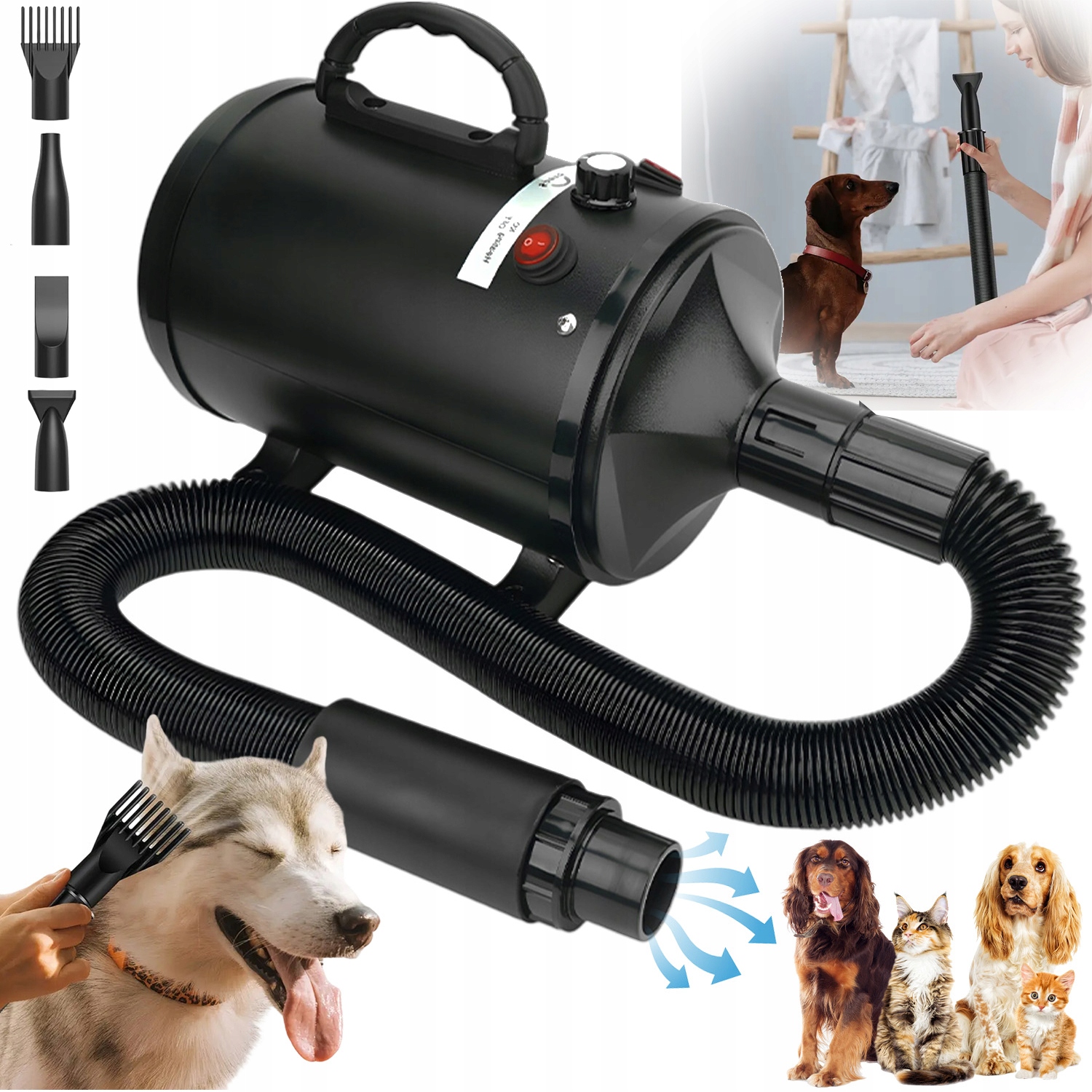Profesionální Sušička Pro Zvířata S Nízkou Hlučností 4 Trysky 1400-2800 W