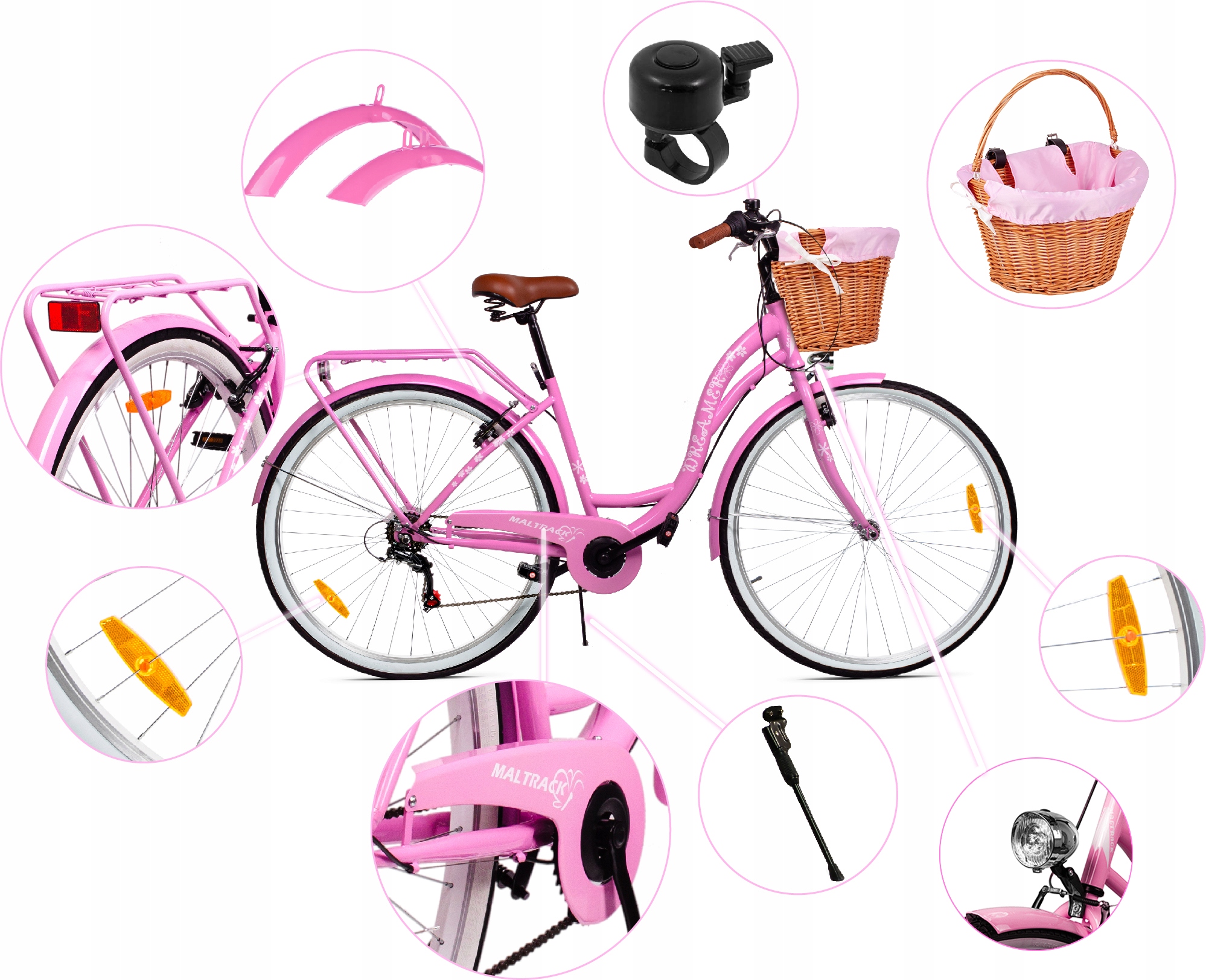 Sieviešu pilsētas velosipēds 28 BLACK LADIES 6 SHIMANO BASKET Pink