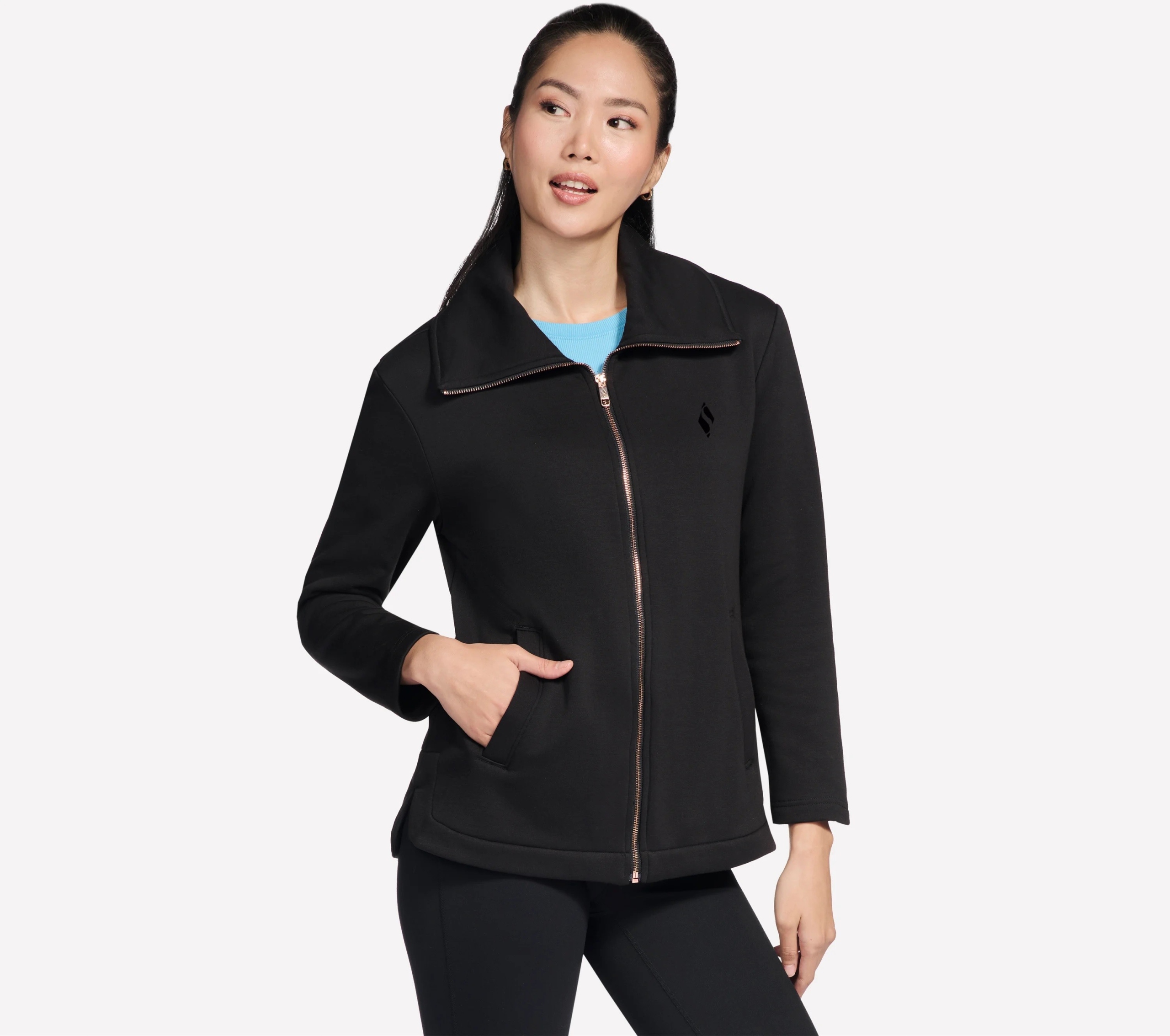 Mikina Skechers Go Snuggle Tunic Full Zip Jacket černá JA214 Blk