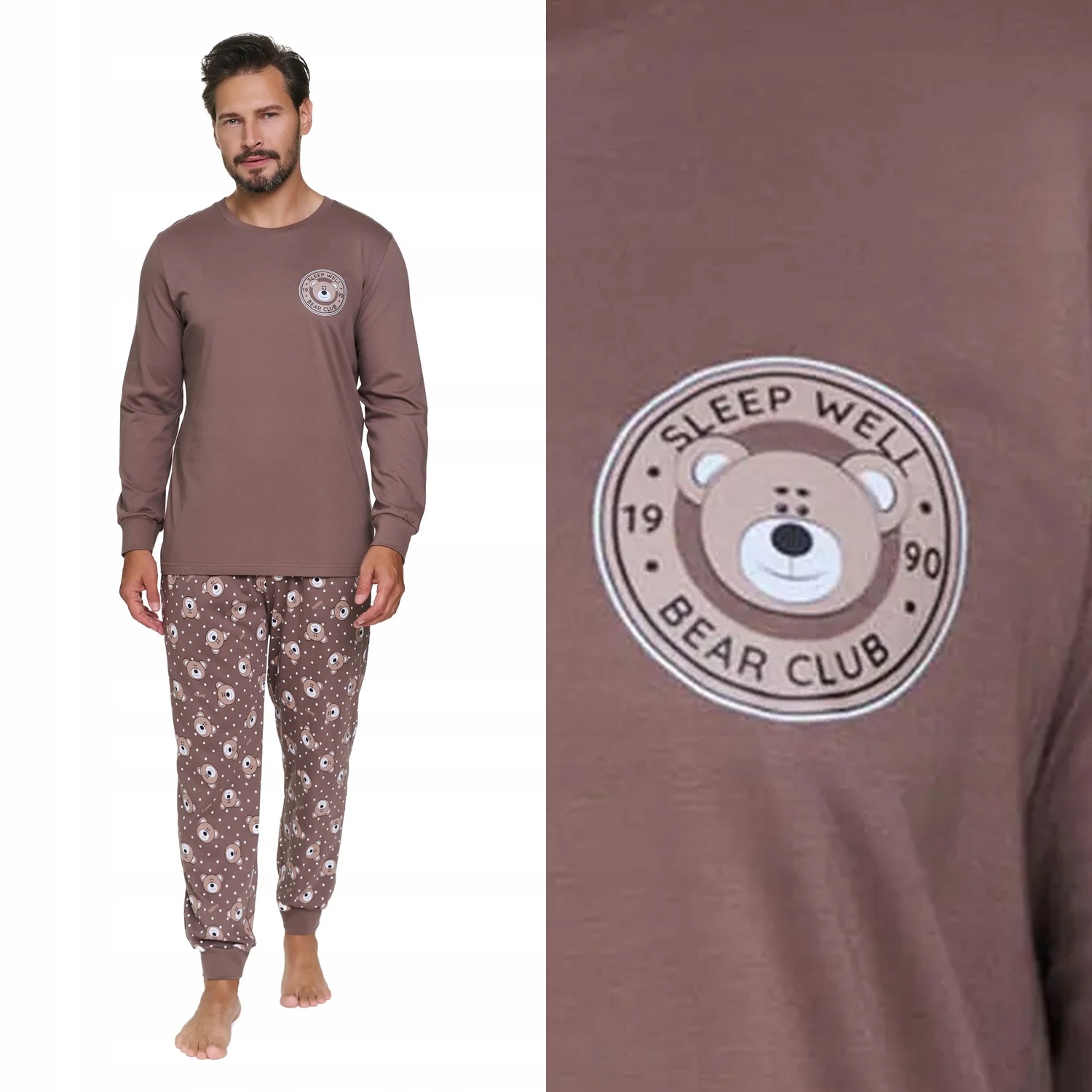 Pánské pyžamo Doctornap Pmb 7508 bear club plus hnědá bavlna 2XL