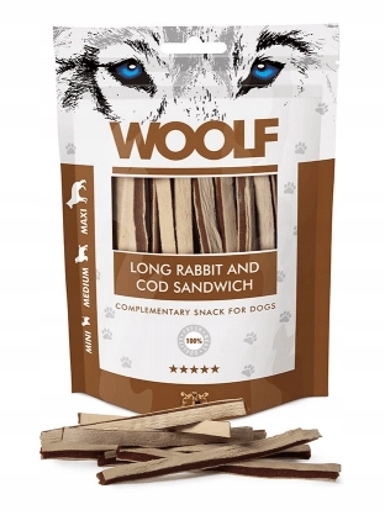 5 x Woolf Rabbit Cod Sandwich Proužky Králík Příčesek Pamlsek 100G
